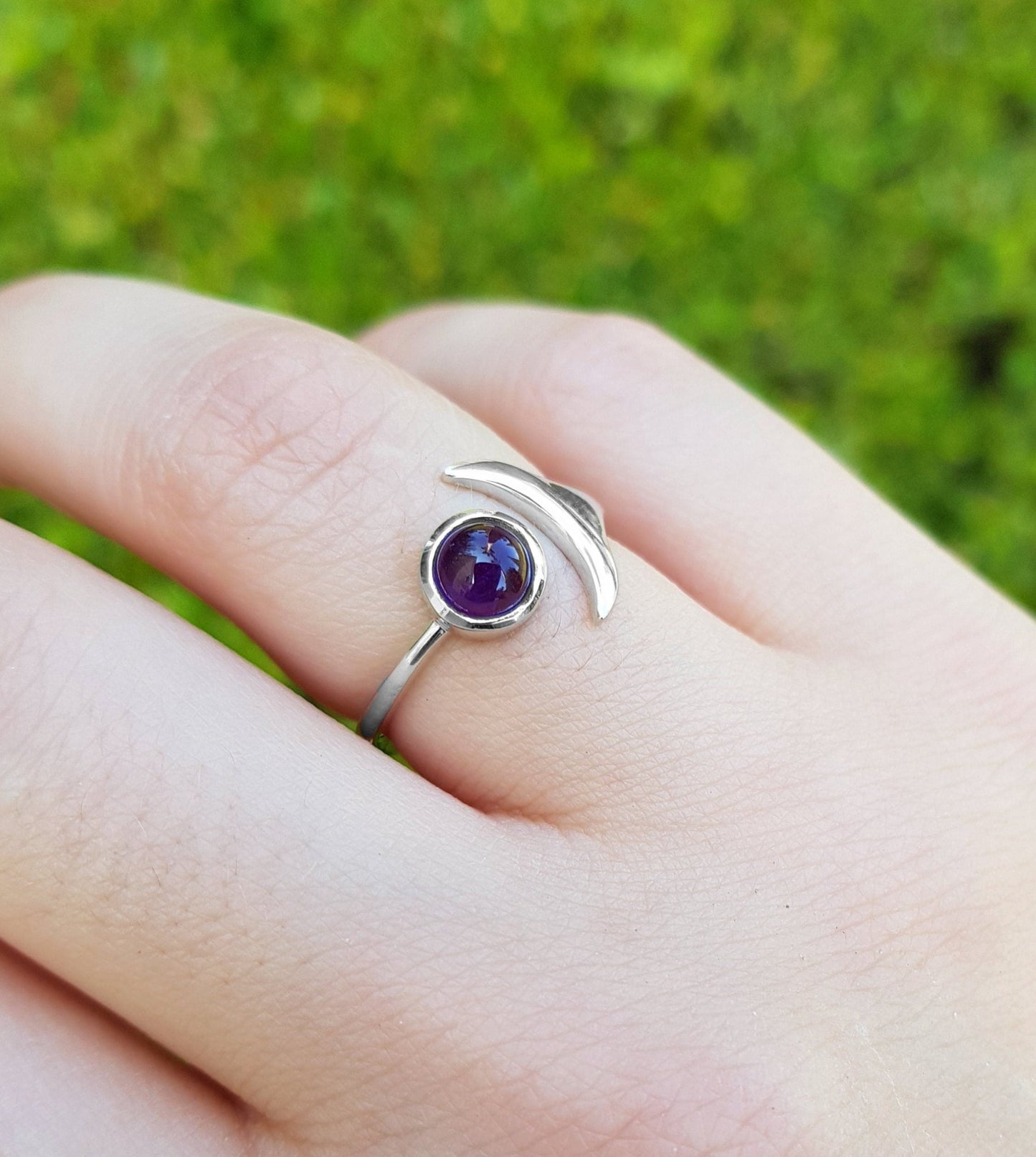 Adjustable Moonstone Ring: Sterling Silver Crescent Moon, Boho Statement - LunarGem -