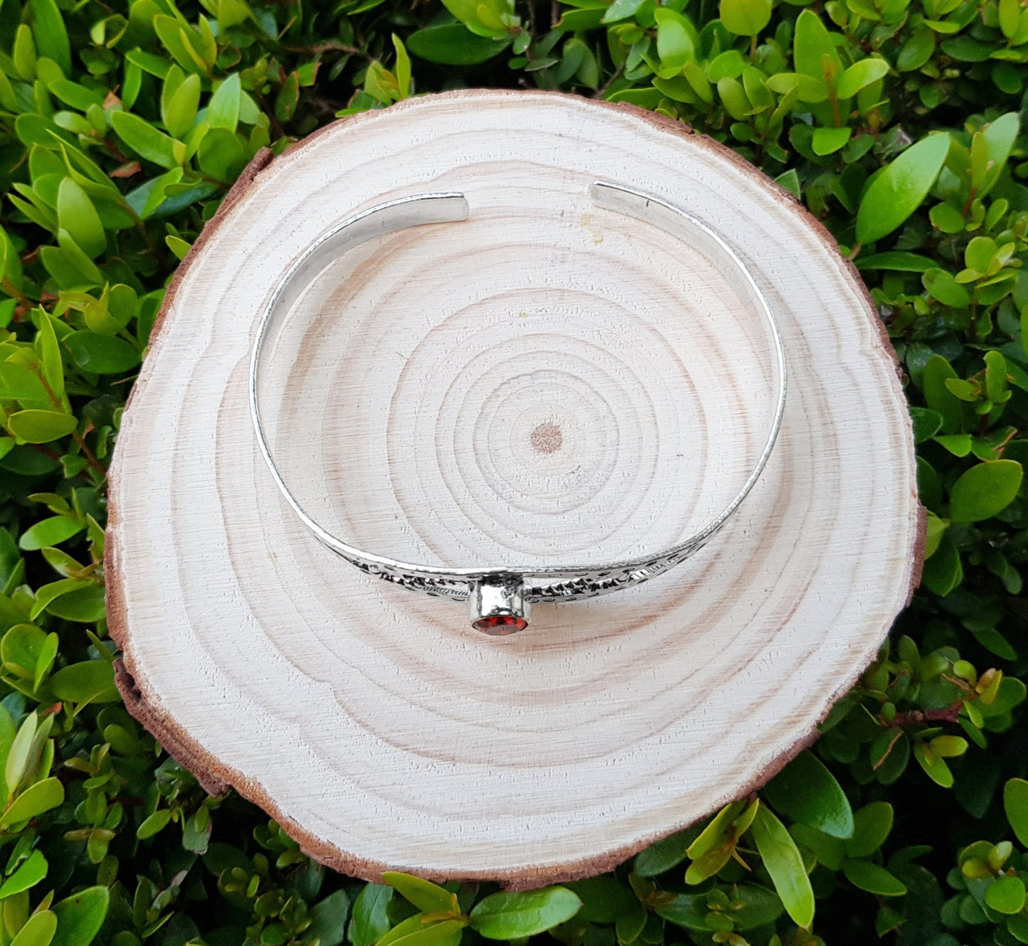 Adjustable Sterling Silver Bracelet: Rustic Red Glass Boho Cuff - LunarGem - Bracelets