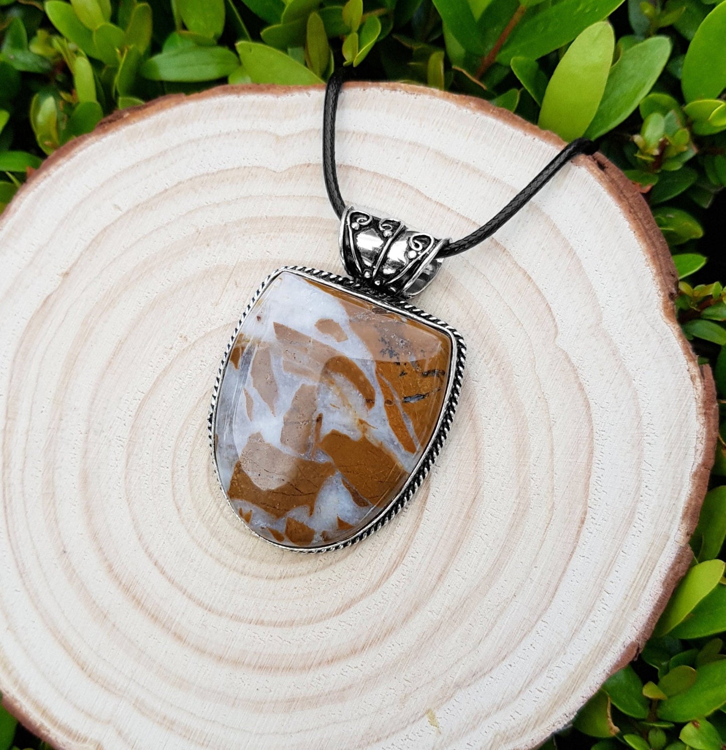 African Tiger Jasper Sterling Silver Necklace: Boho Gemstone Pendant - LunarGem - Necklaces