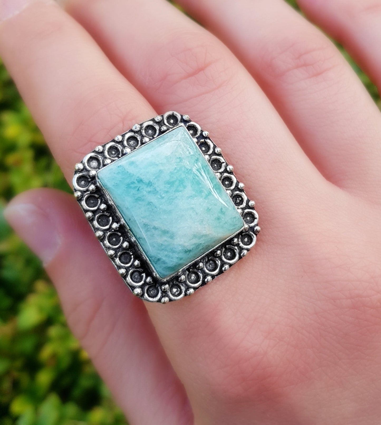 Amazonite Statement Ring, Sterling Silver Boho Jewelry, US Size 8 - LunarGem -