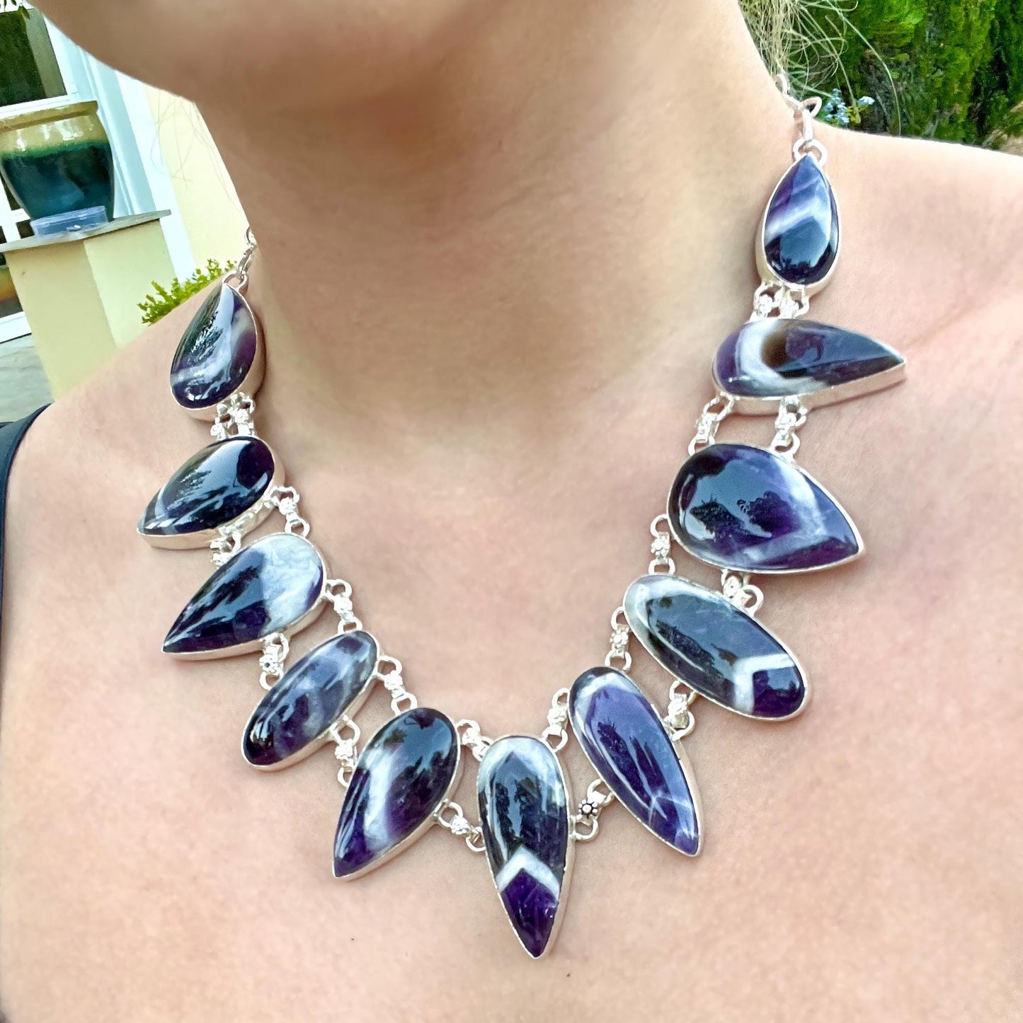 Amethyst Statement Necklace In Sterling Silver - LunarGem -