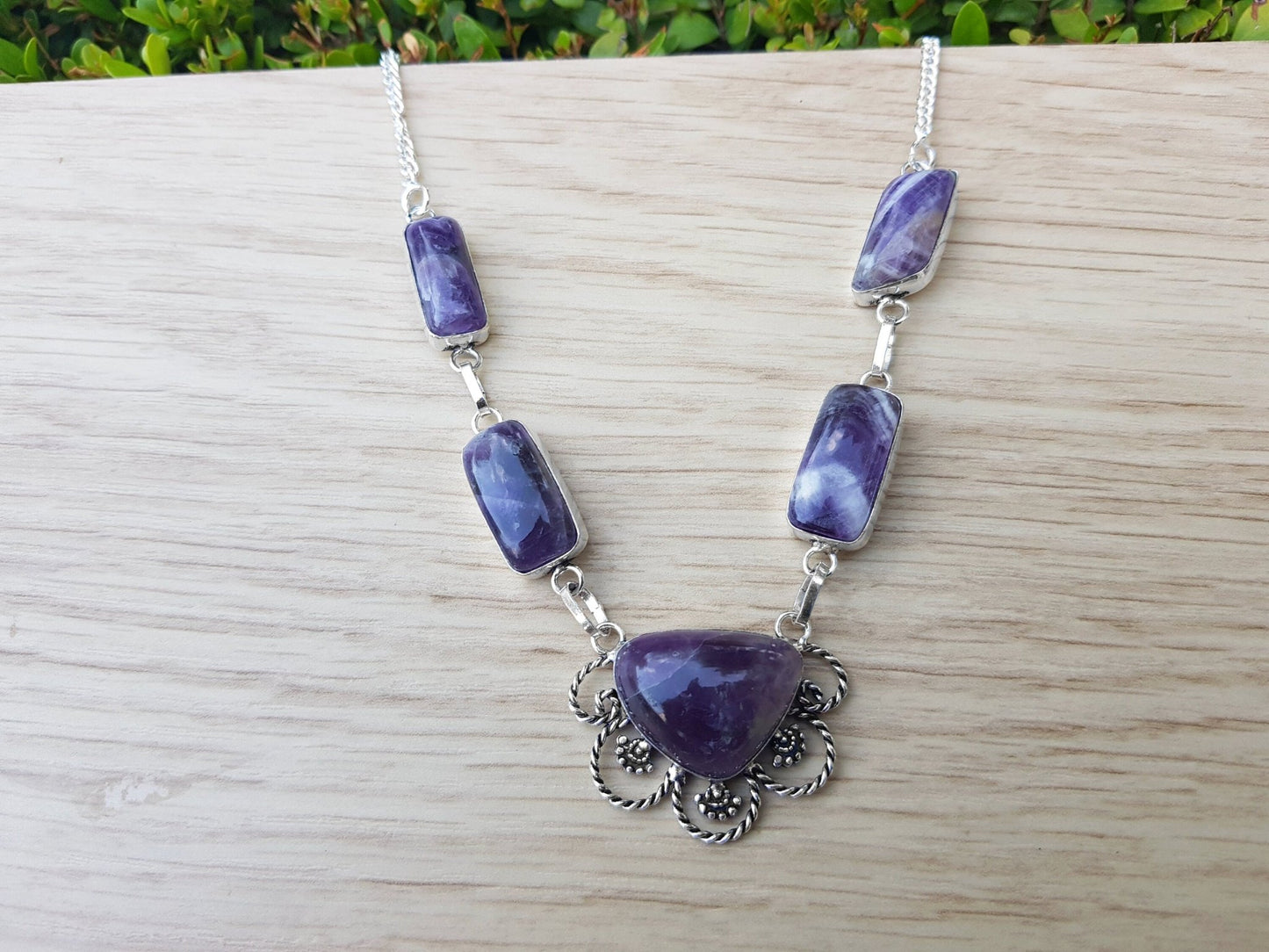 Amethyst Statement Necklace: Recycled Sterling Silver Boho Gemstone - LunarGem -