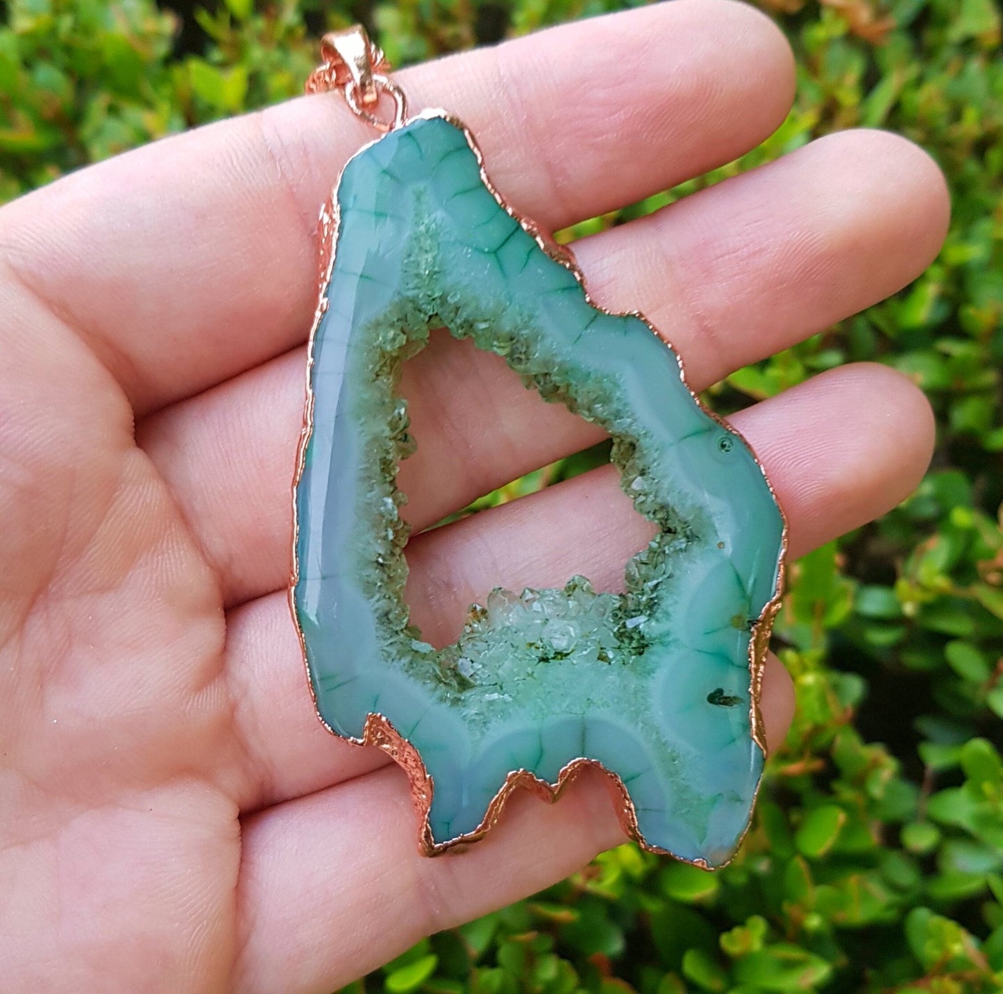 Big Druzy Agate Pendants Copper Electroformed Necklace Statement Pendant Boho Necklace - LunarGem - Charms & Pendants