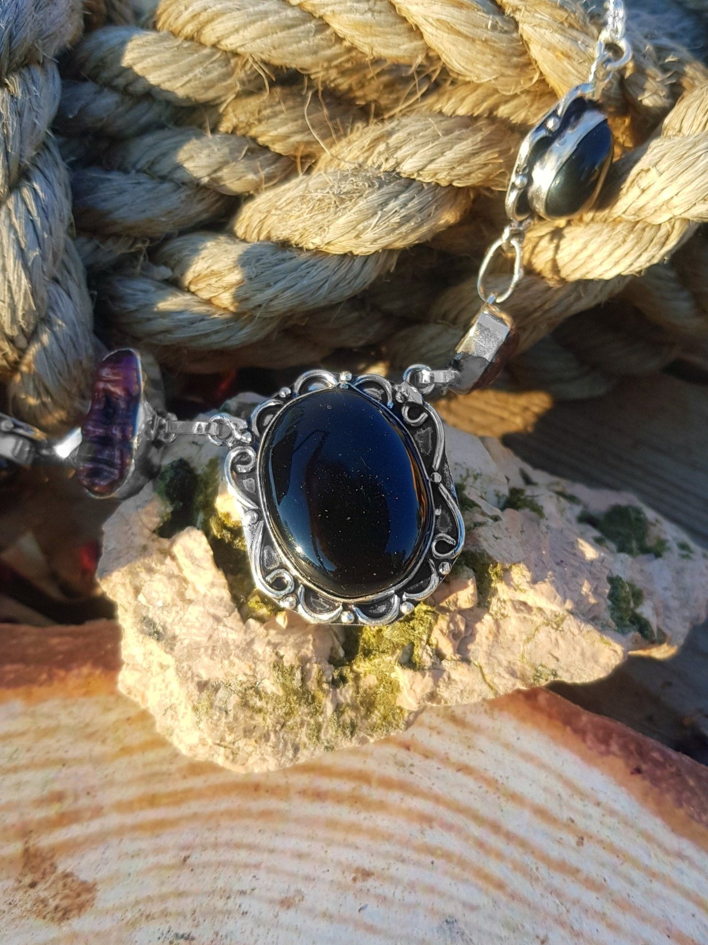 Black Onyx Multi Stone Pendant In Sterling Silver Statement Necklace Boho Gemstone Jewelry GypsyJewelry - LunarGem -