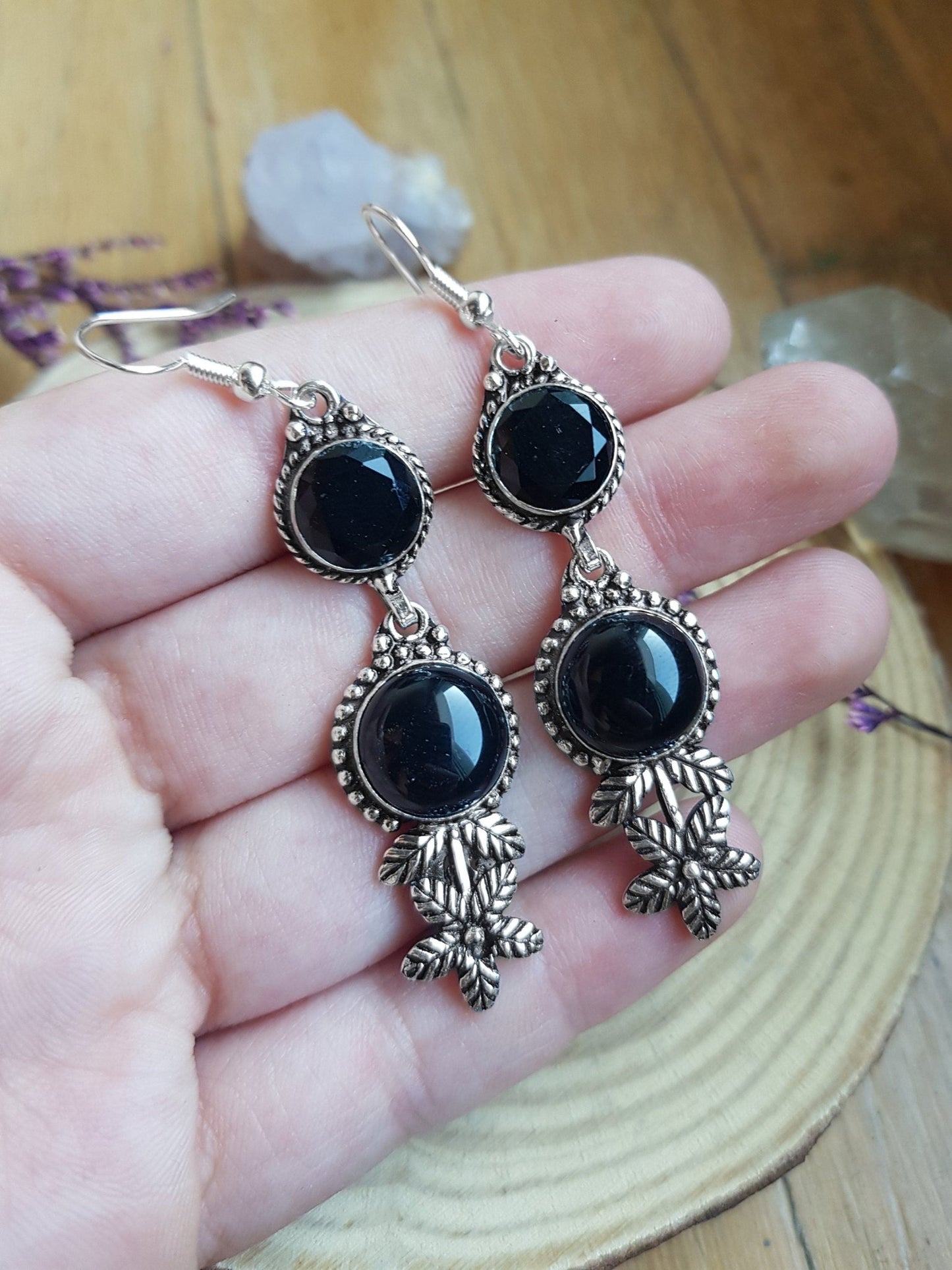 Black Onyx Sterling Silver Dangle Earrings, Unique Statement Jewelry - LunarGem -