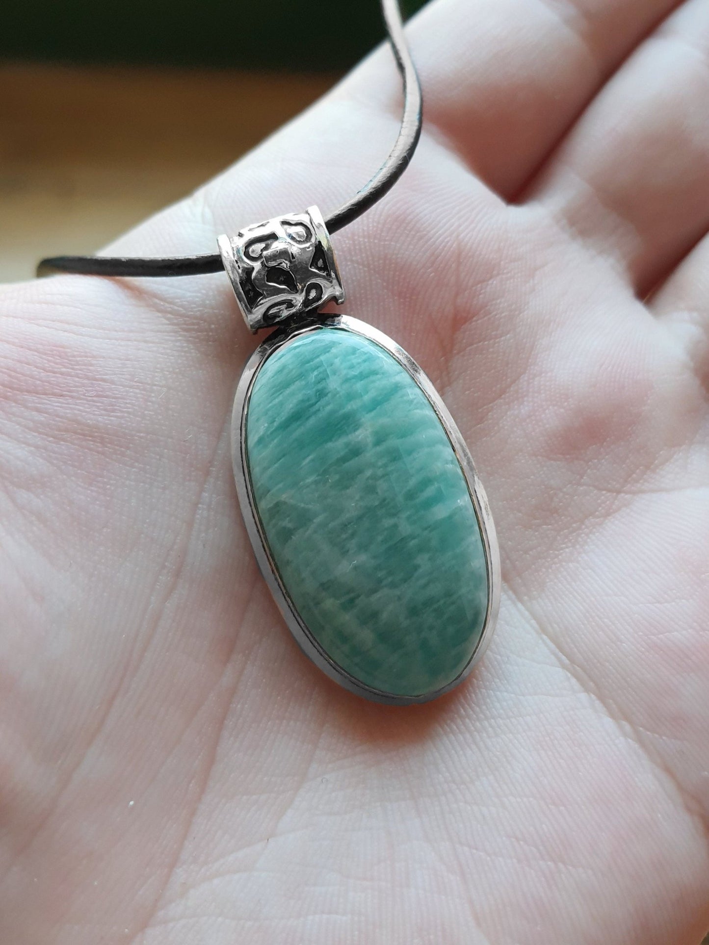 Blue Amazonite Sterling Silver Pendant Necklace - Boho Stone Jewelry - LunarGem -