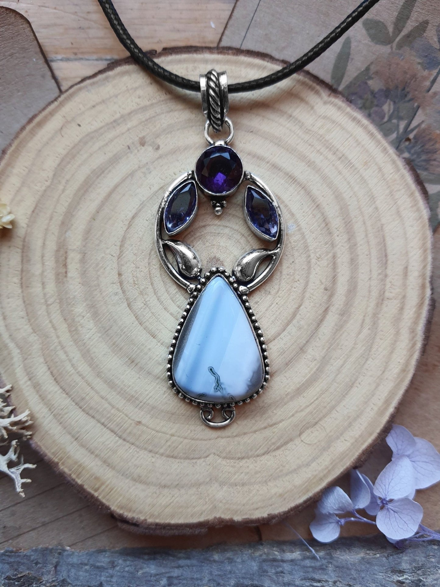 Blue Owyhee Opal Sterling Silver Pendant: Boho Statement Necklace - LunarGem -