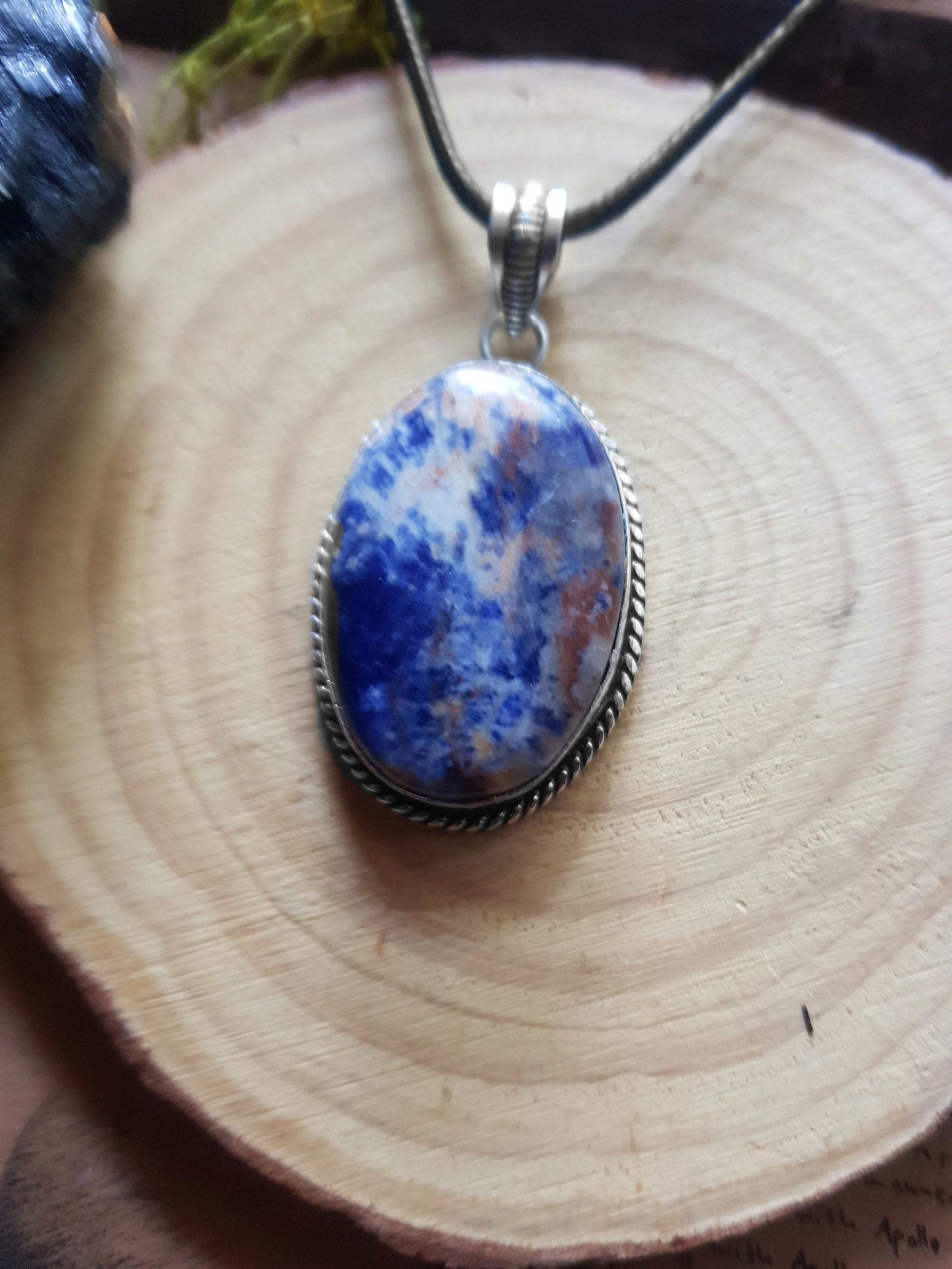 Blue Sodalite Pendant In Sterling Silver Statement Pendant Unique Jewelry Boho Gemstone Necklace - LunarGem -