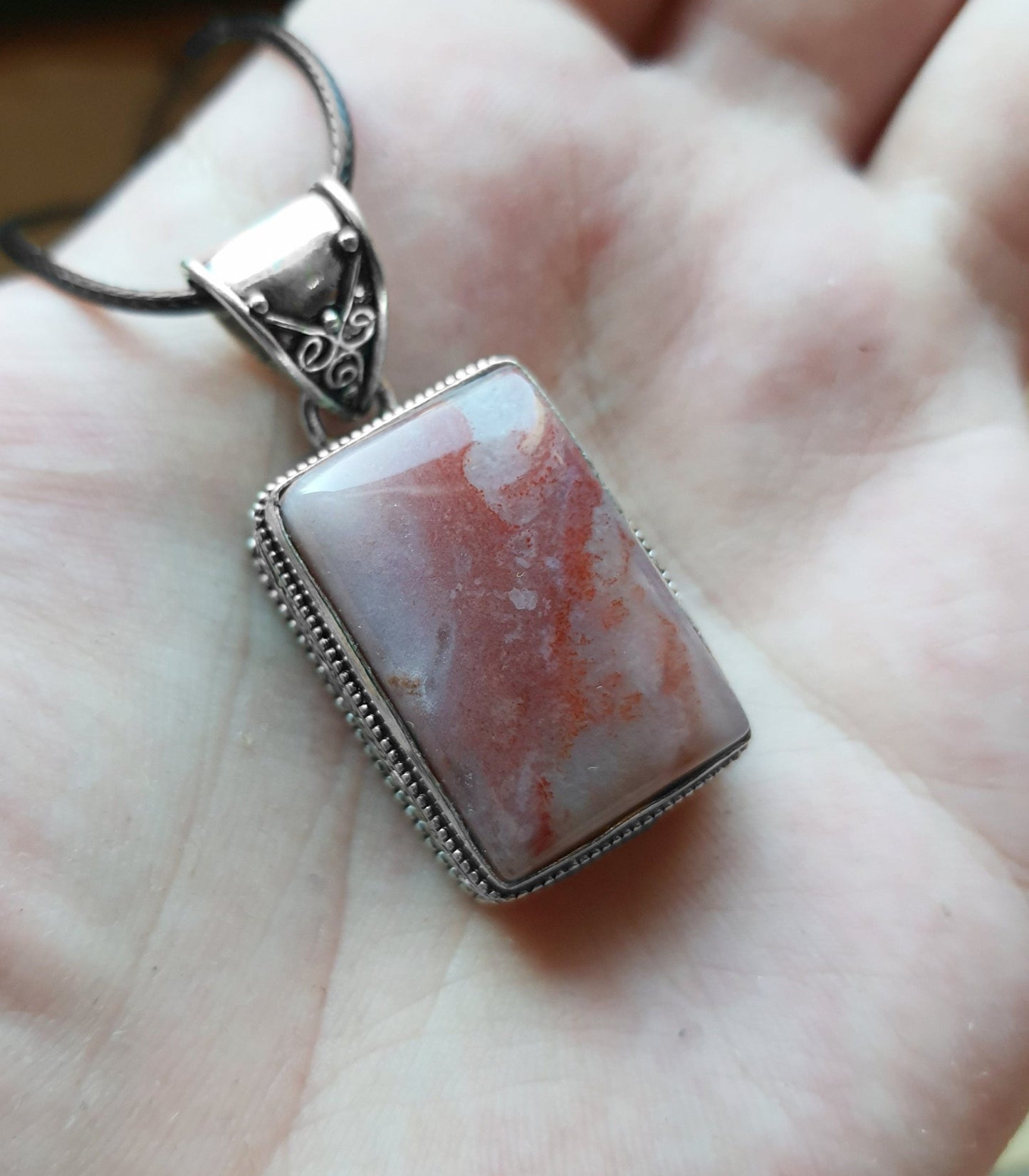 Boho Agate Pendant Necklace, Recycled Sterling Silver, Unique Jewelry Gift - LunarGem -