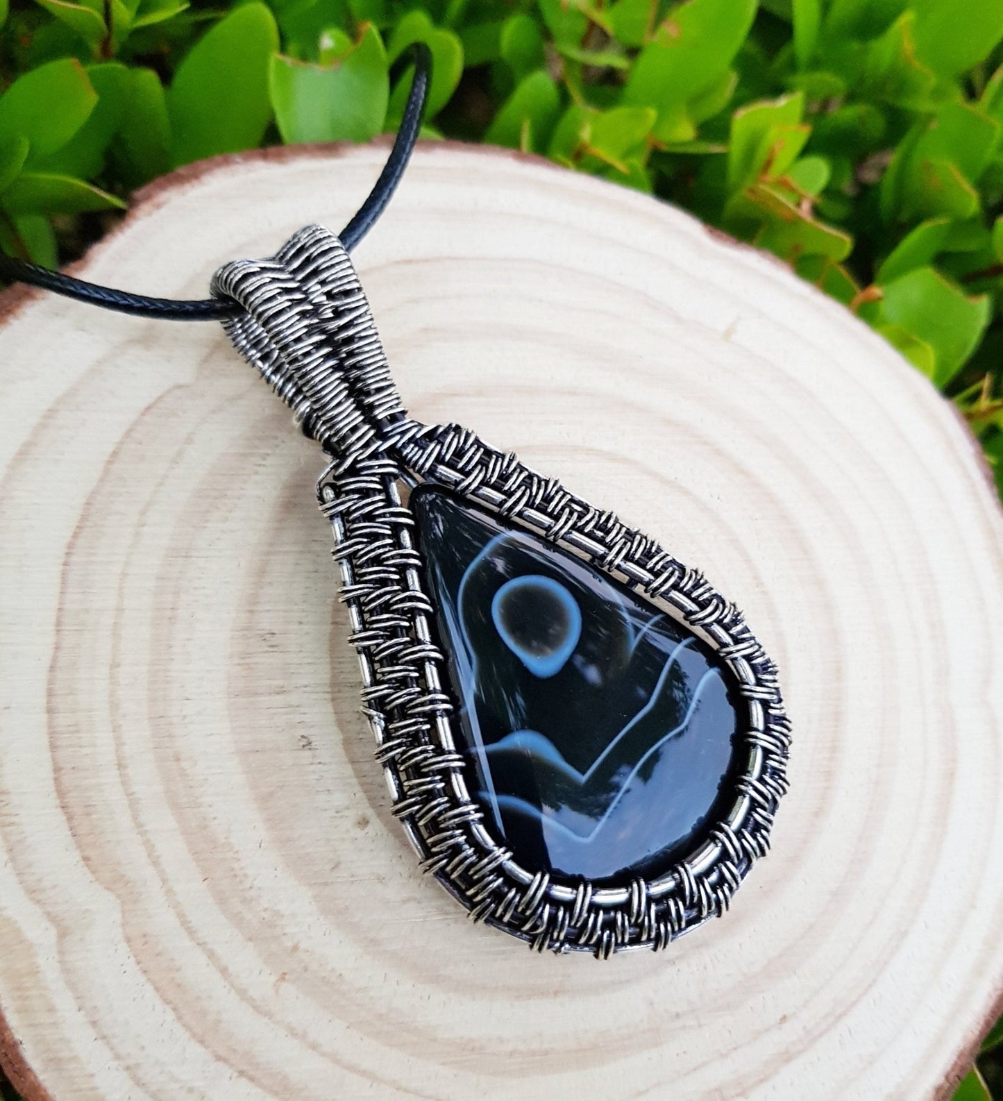 Botswana Agate Sterling Silver Wire Wrapped Pendant: Boho Necklace - LunarGem - Charms & Pendants
