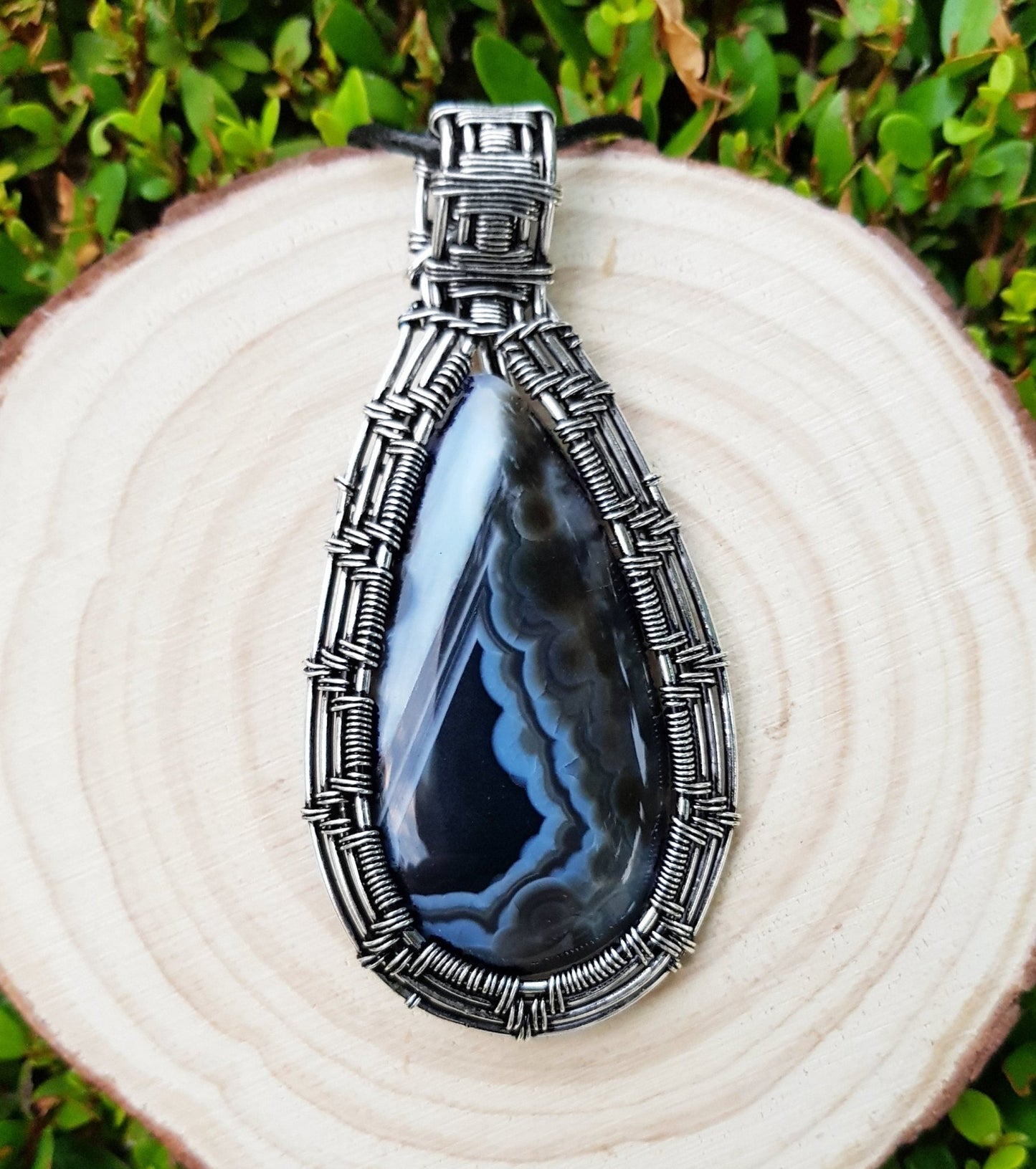 Botswana Agate Sterling Silver Wire Wrapped Pendant: Handmade Boho Necklace - LunarGem - Charms & Pendants