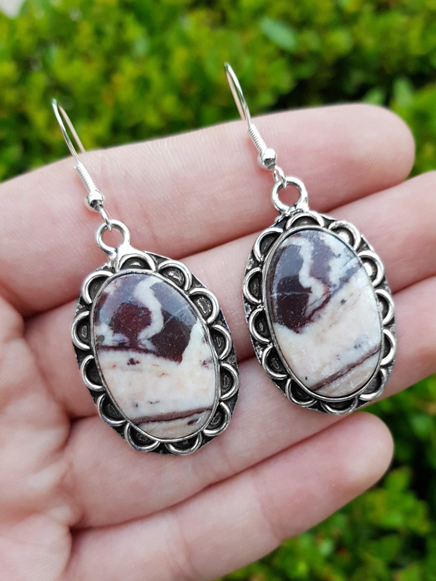 Coconut Jasper Sterling Silver Dangle Earrings, Hypoallergenic Boho Jewelry - LunarGem - Earrings