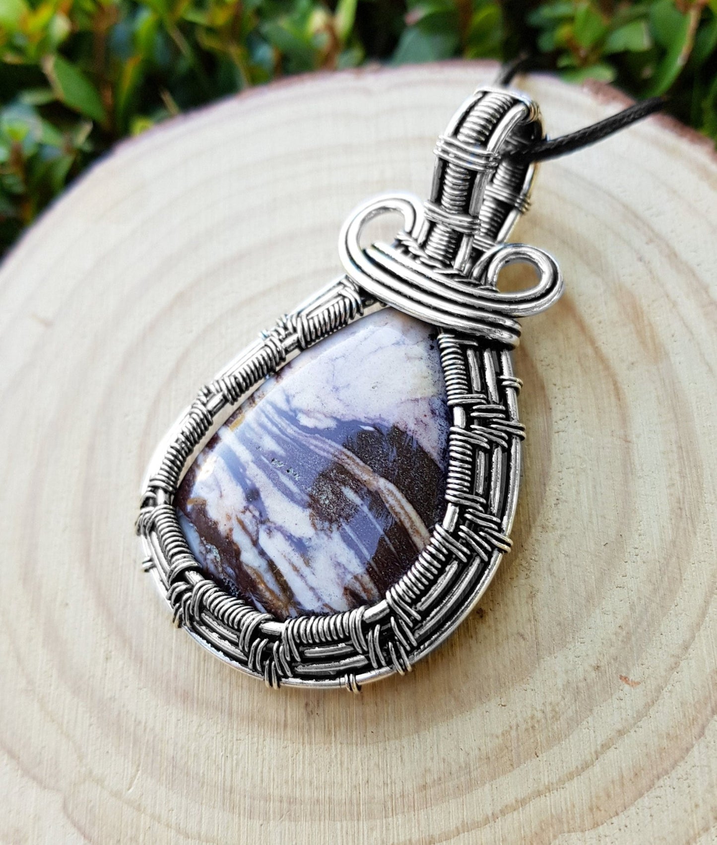 Coconut Jasper Wire Wrapped Pendant In Sterling Silver Statement Pendant - LunarGem - Jewelry