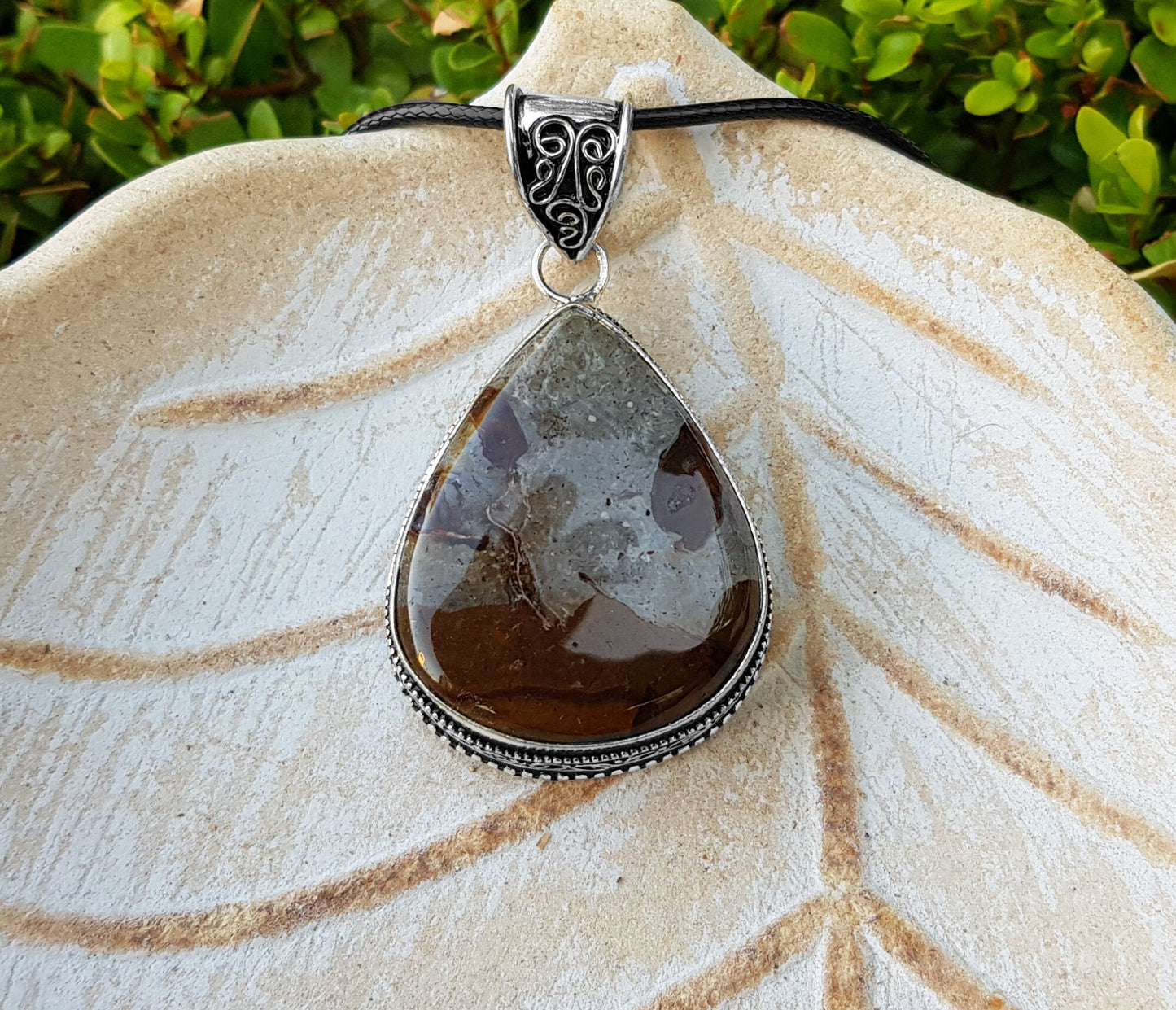 Coffee Bean Jasper Pendant Sterling Silver Statement Necklace Boho Necklace One Of A Kind Gift - LunarGem - Jewelry