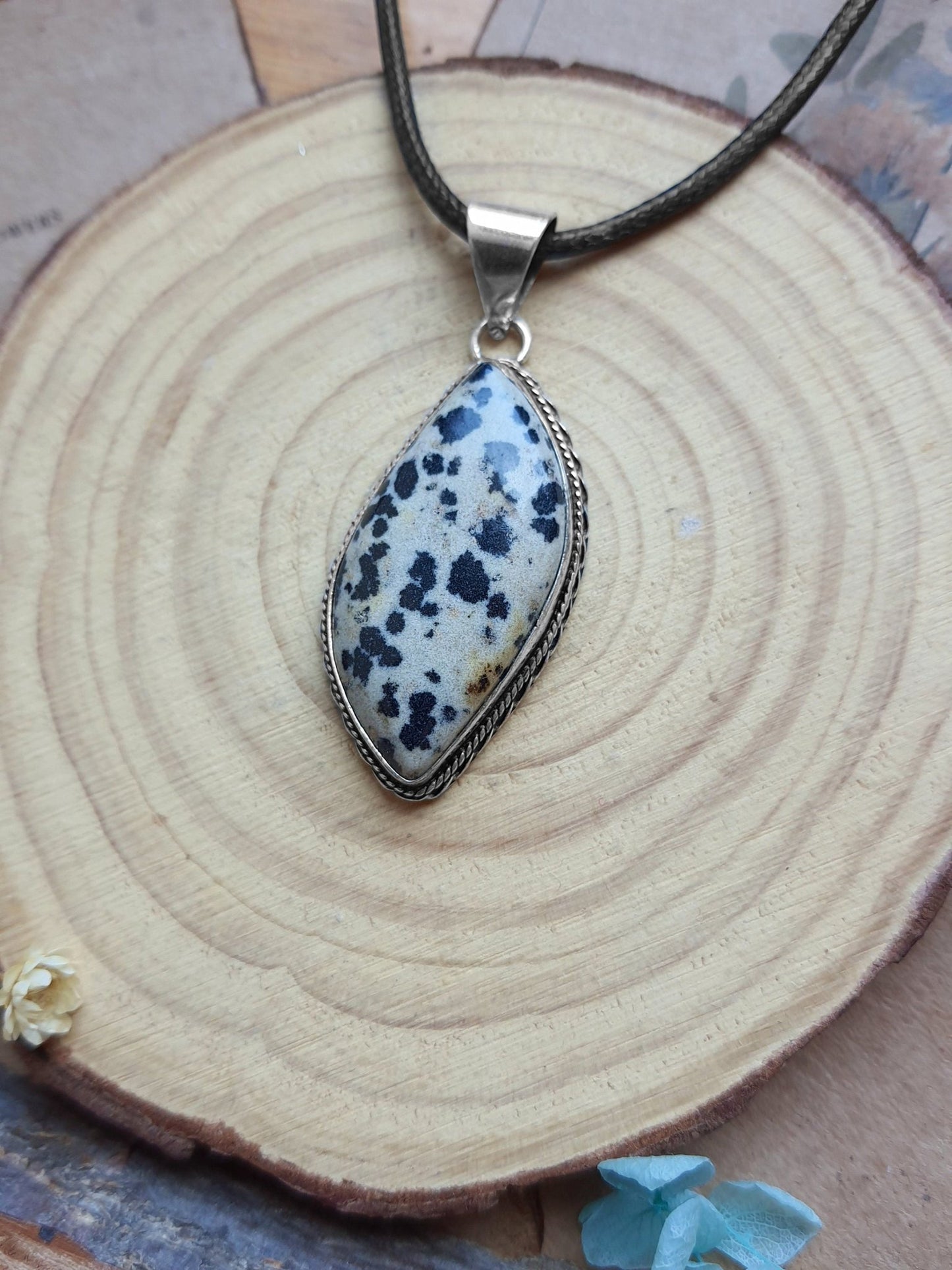 Dalmatian Jasper Sterling Silver Pendant Necklace: Boho Statement Jewelry - LunarGem -