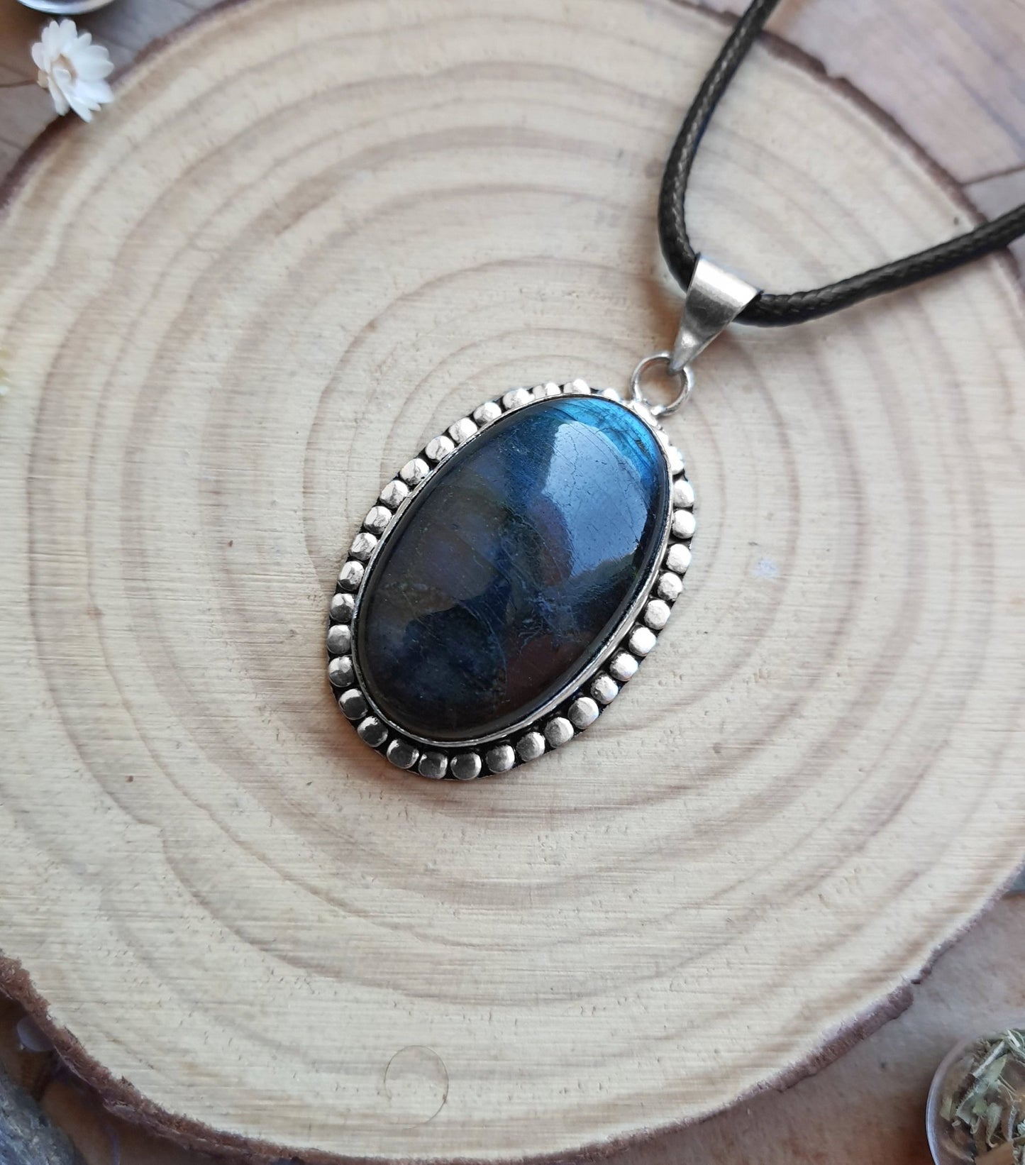 Dark Labradorite Sterling Silver Pendant: Boho Statement Necklace - LunarGem -