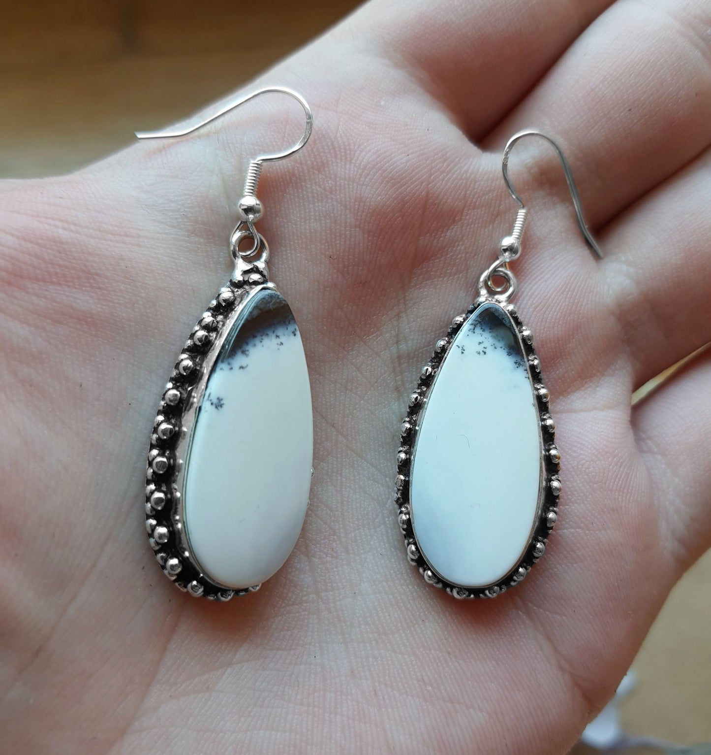 Dendrite Opal Earrings In Sterling Silver Boho Earrings Dangle Earrings GypsyJewelry Unique Gift For Women - LunarGem -