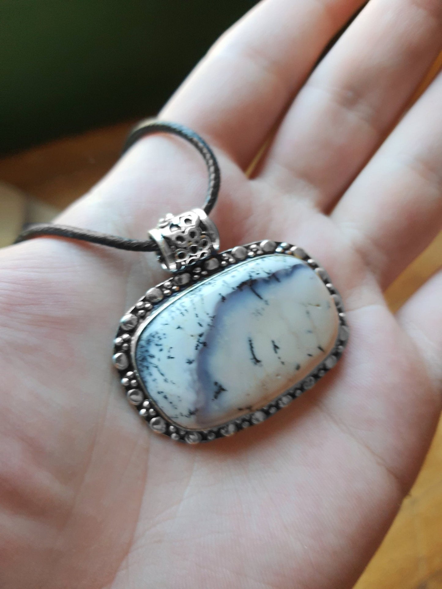 Dendrite Opal Pendant Sterling Silver Statement Pendant Boho Gemstone Necklace Unique Jewelry - LunarGem -
