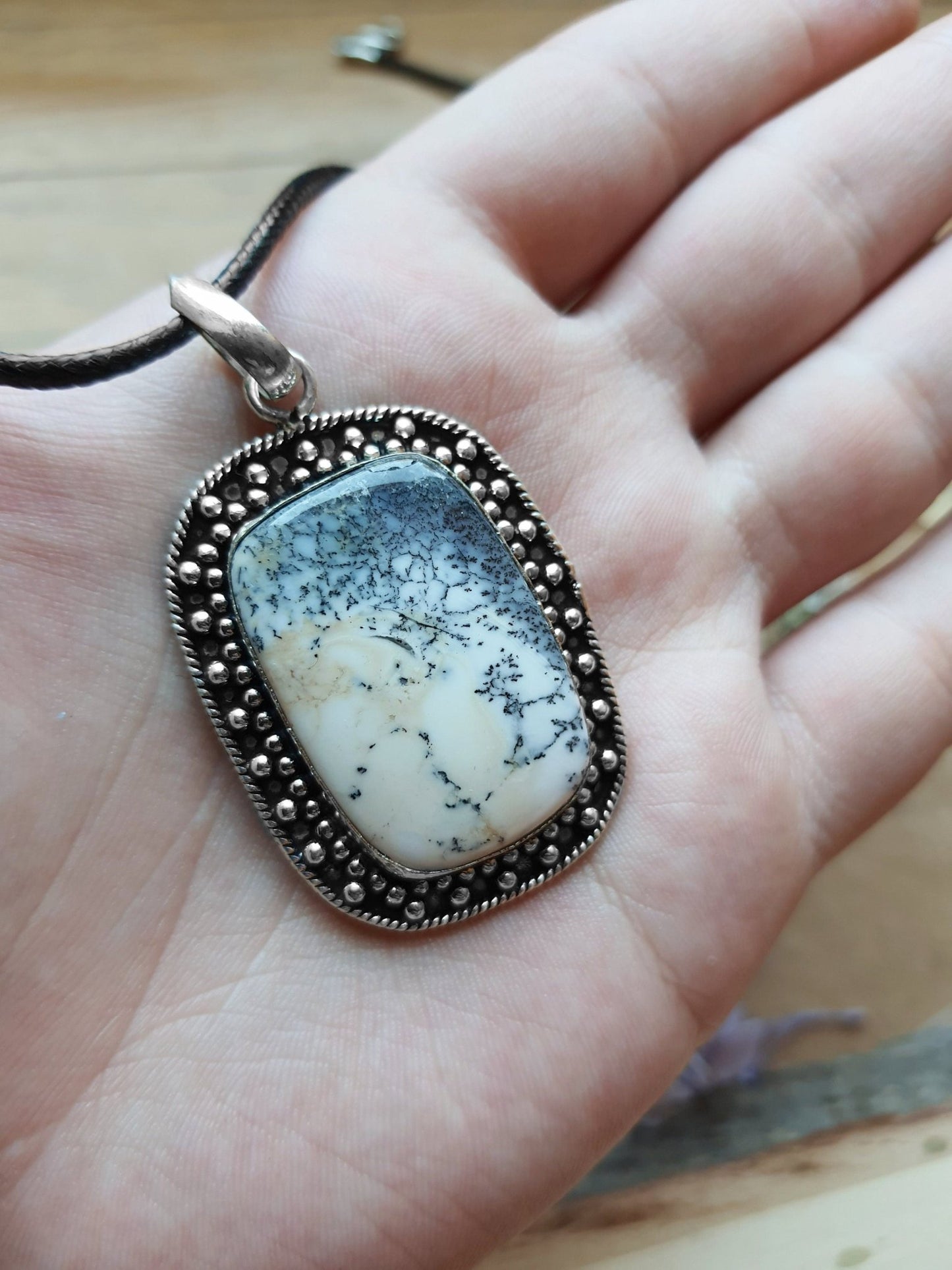 Dendritic Opal Sterling Silver Pendant: Boho Statement Necklace - LunarGem - Necklaces