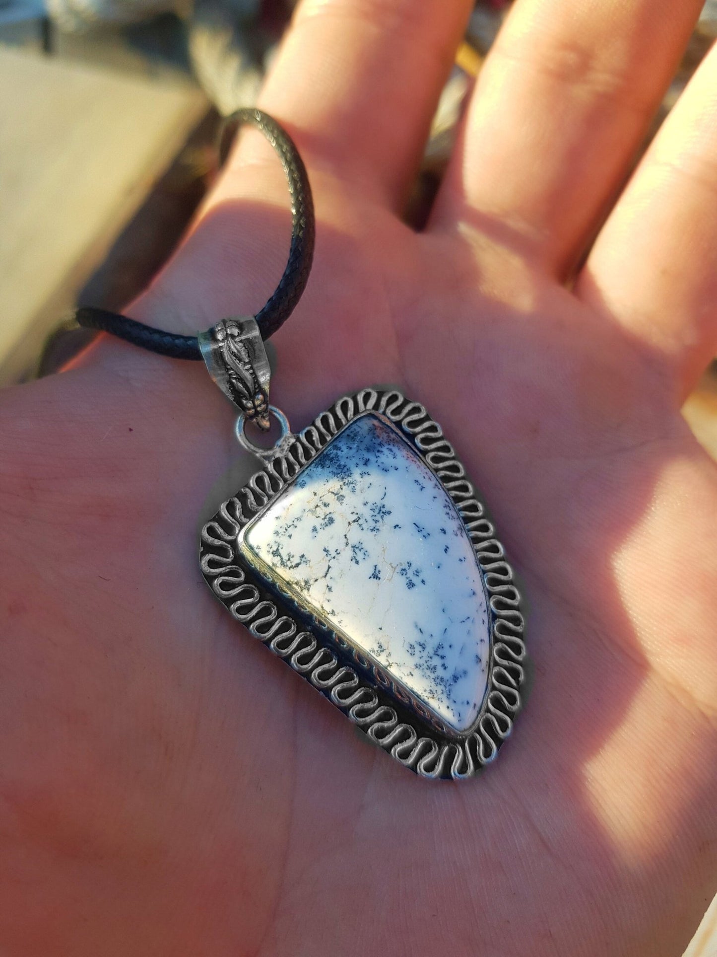 Dendritic Opal Sterling Silver Pendant: Boho Statement Necklace - LunarGem -