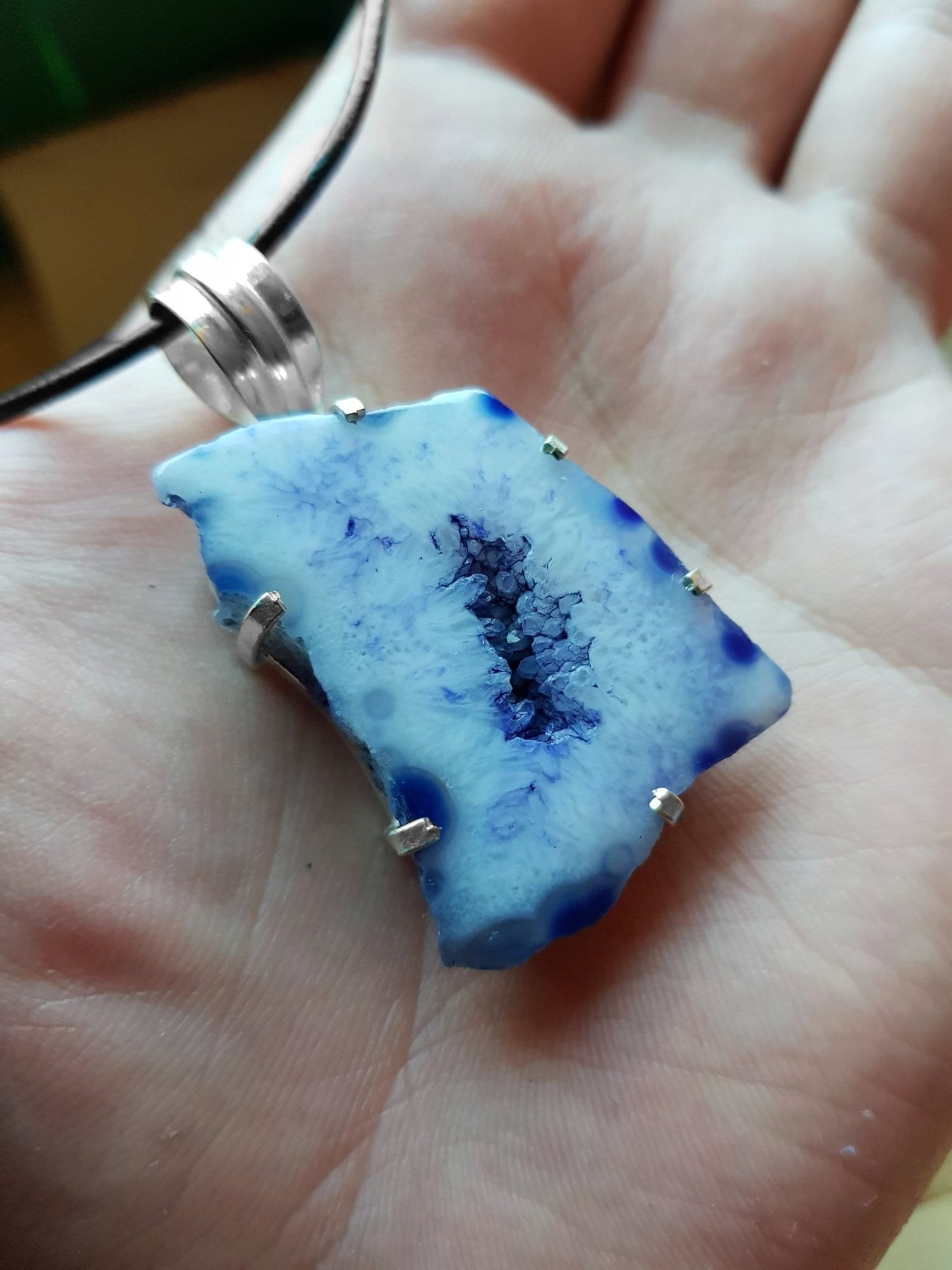 Druzy Solar Agate Pendant, Top Grade Agate Necklace In Sterling Silver One Of A Kind - LunarGem -