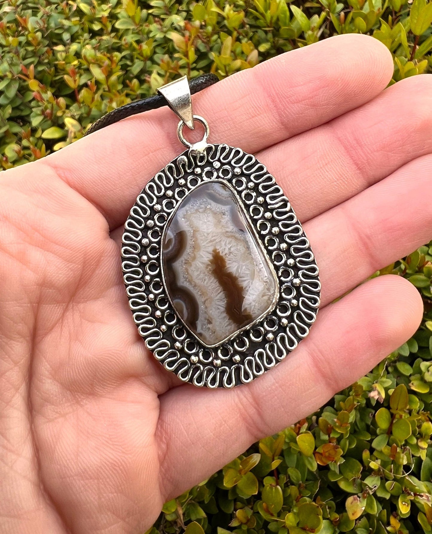 Druzy Solar Agate Pendant, Top Grade Agate Necklace In Sterling Silver One Of A Kind - LunarGem -