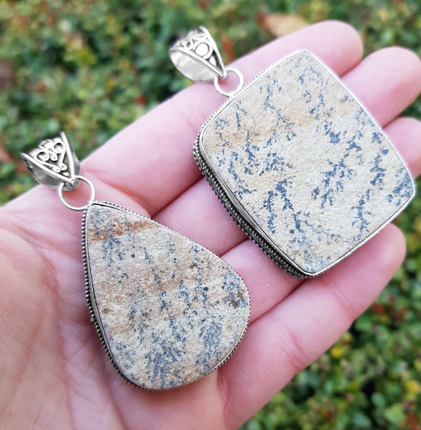 German Dendritic Opal Necklace In Sterling Silver Big Statement Necklace One Of A Kind - LunarGem -