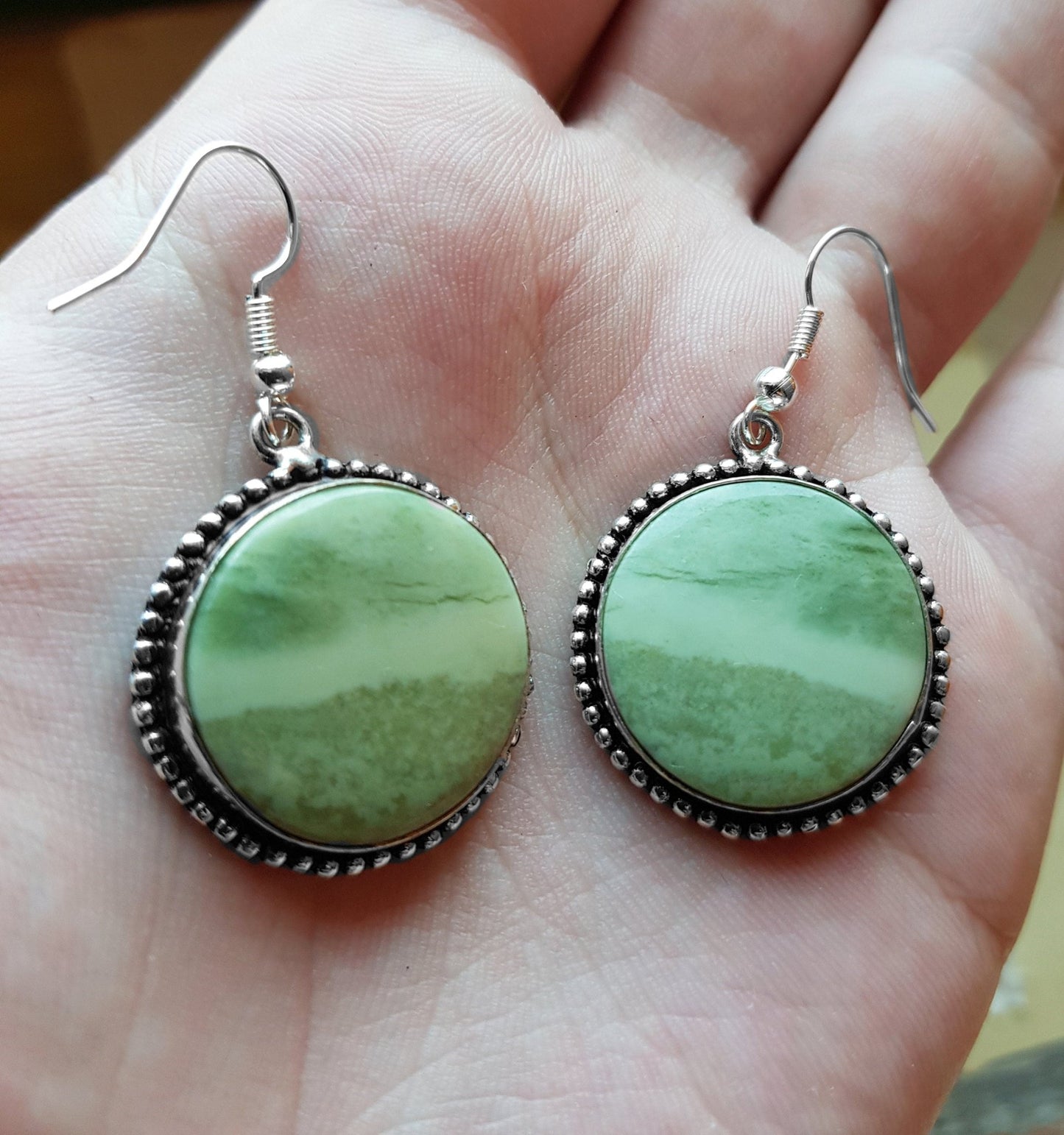 Green Jasper Sterling Silver Dangle Earrings: Boho Statement Jewelry - LunarGem -