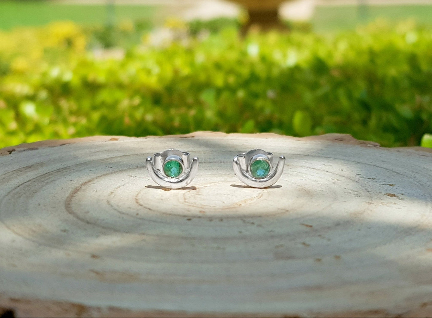 Green Tourmaline Sterling Silver Stud Earrings: Crescent Moon Jewelry - LunarGem - Earrings
