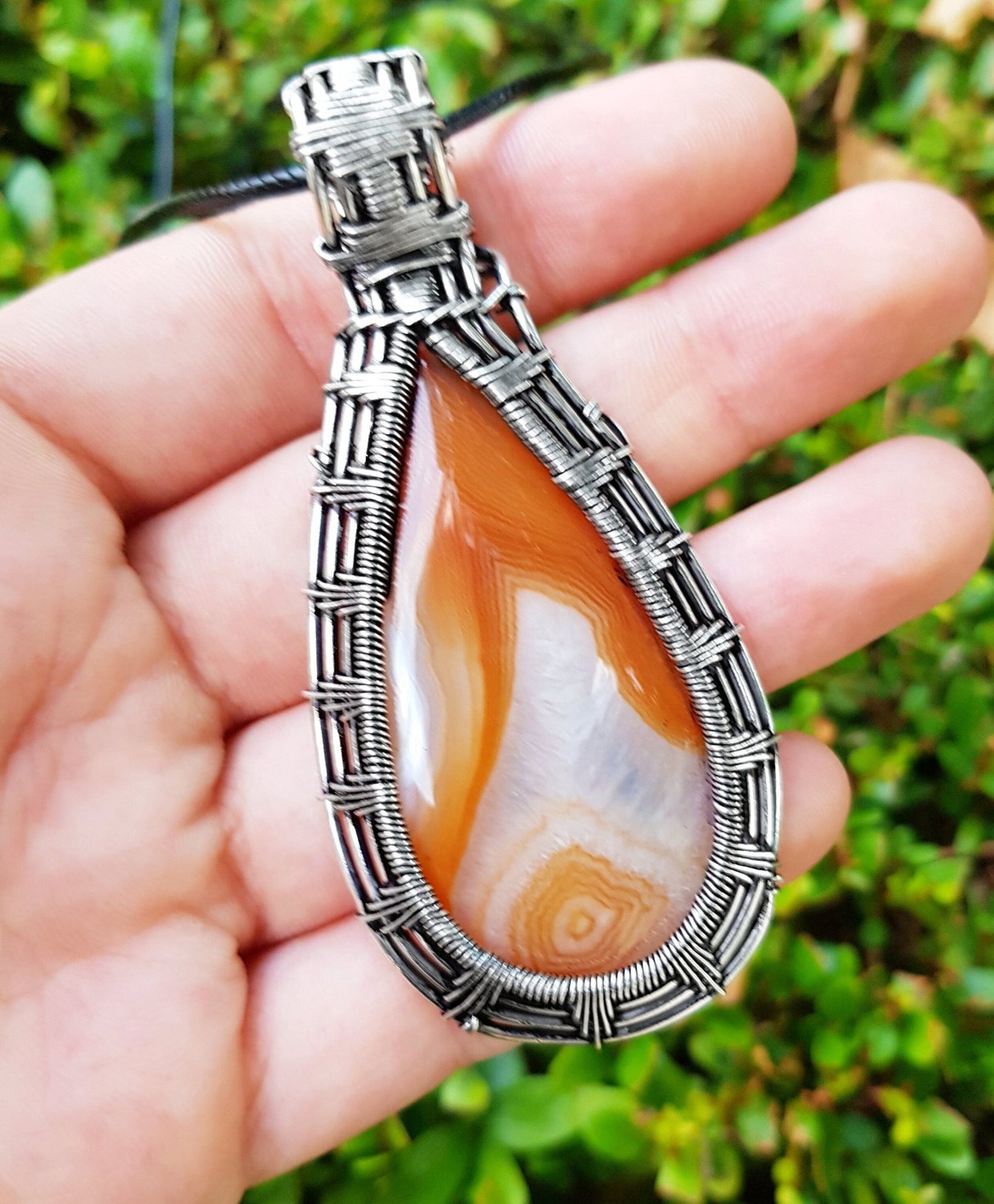 Handmade Botswana Agate Sterling Silver Wire Wrapped Pendant Necklace - LunarGem - Charms & Pendants