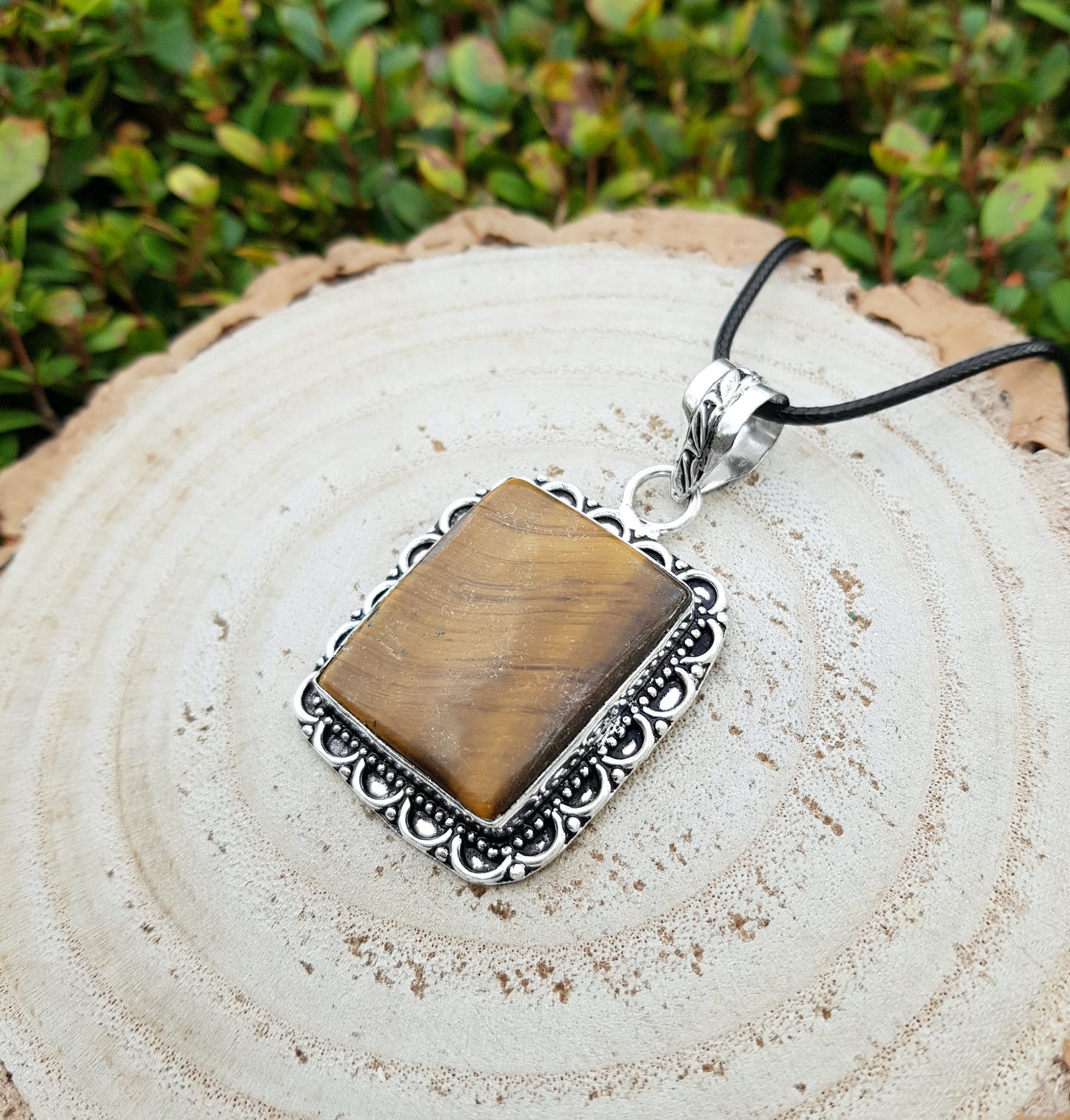Tiger's Eye Gemstone Pendant: Sterling Silver Boho Necklace