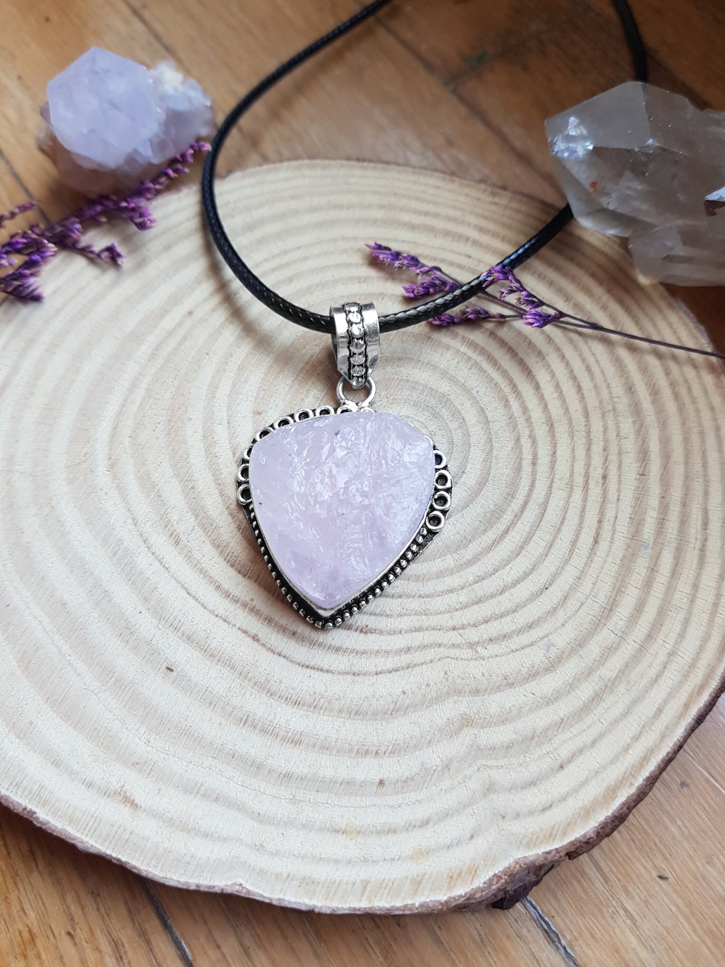 Raw Rose Quartz Pendant In Sterling Silver, Statement Necklace, Raw Crystal Necklace