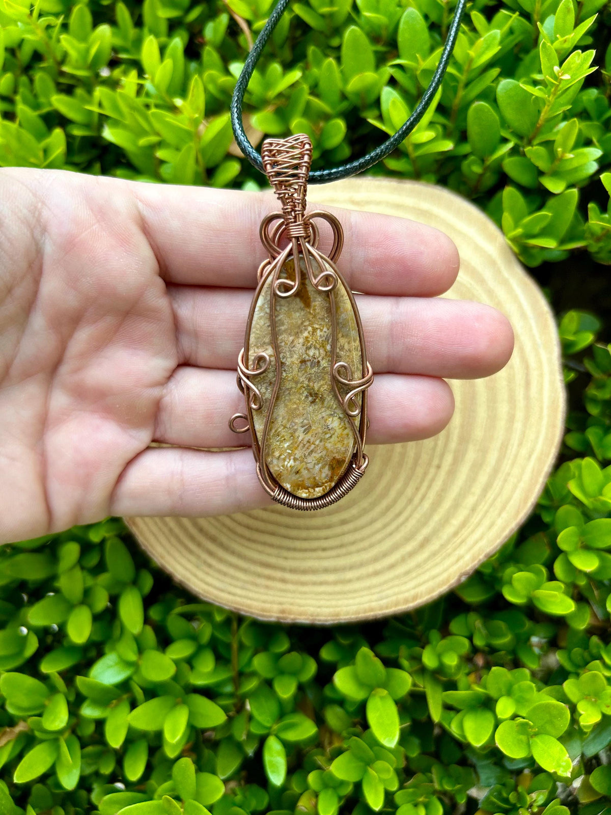 Wire Wrapped Coral Fossil Necklace, Boho Crystal Necklace, Statement Pendant, One Of A Kind Gift
