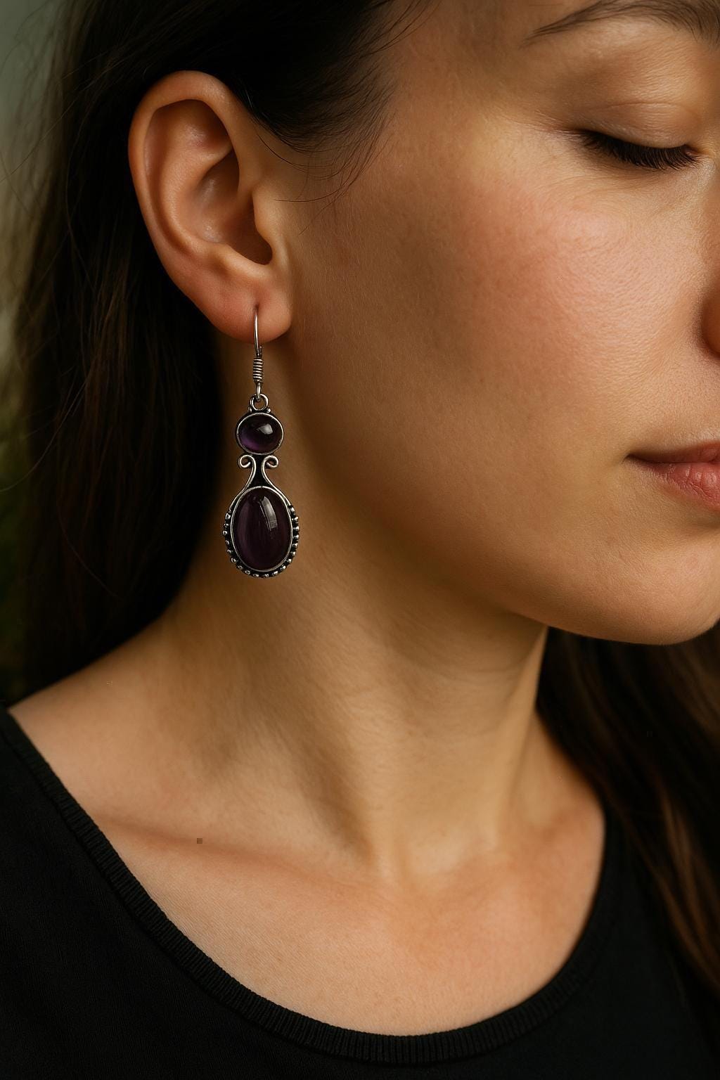 Ethnic Amethyst Earrings Sterling Silver Dangle Earrings Made To Order
