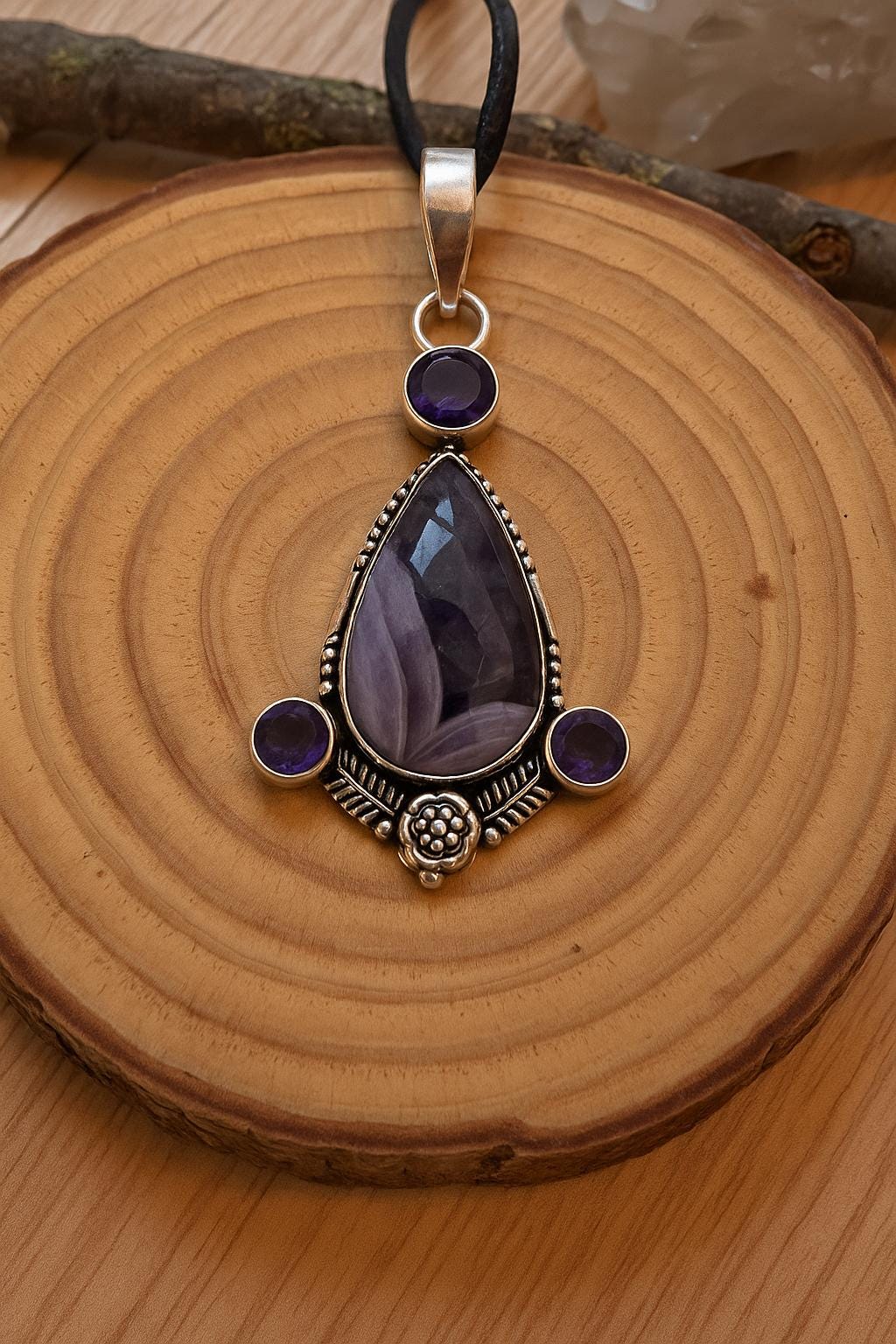 Amethyst Statement Pendant In Sterling Silver, Multi Stone Crystal Necklace