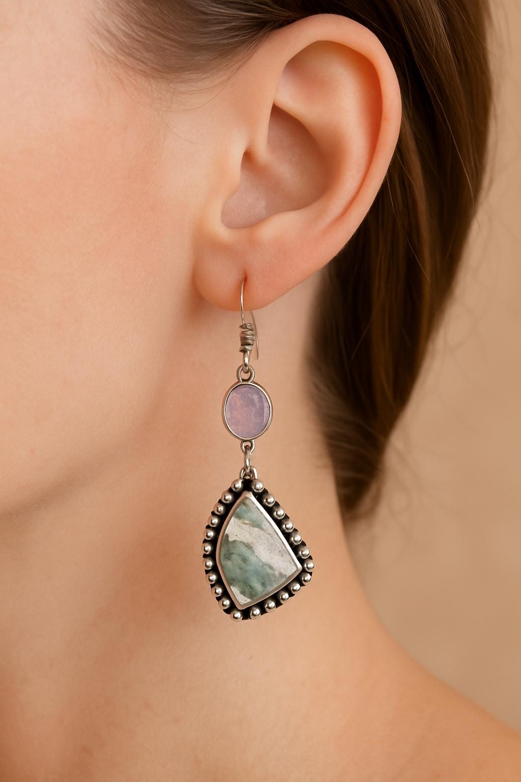 Tree Agate And Opalite Dangle Earrings In Sterling Silver, Crystal Earrings