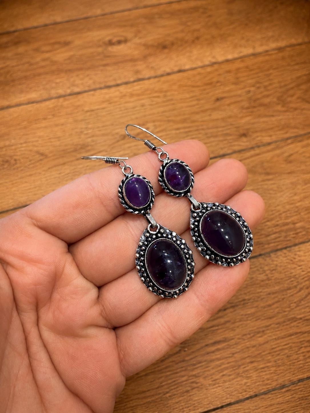 Amethyst Dangle Earrings, Sterling Silver, Purple Gemstone Boho Earrings, Birthstone Gift for Her