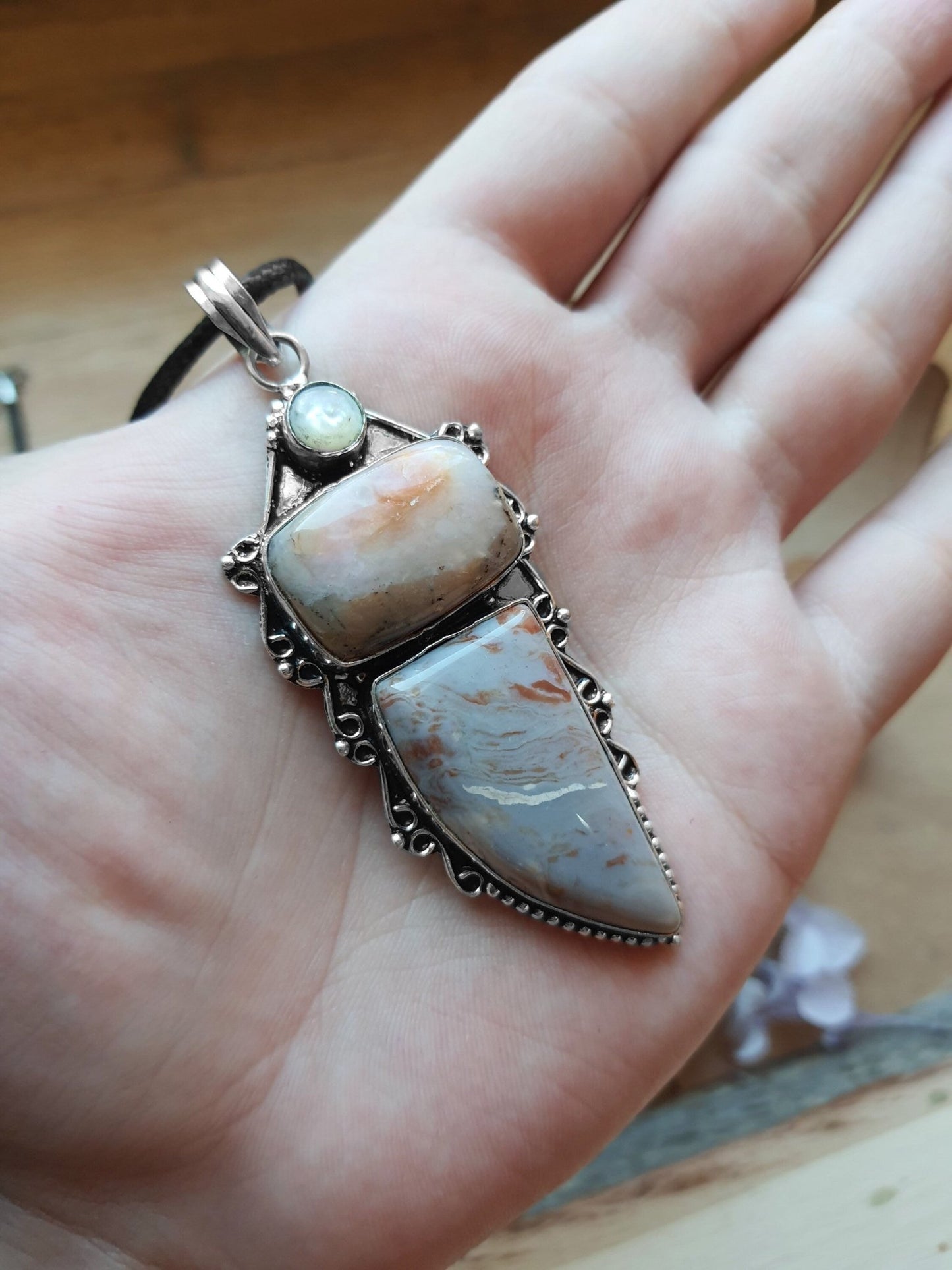 Jasper Pearl Pendant: Sterling Silver Boho Necklace - LunarGem -