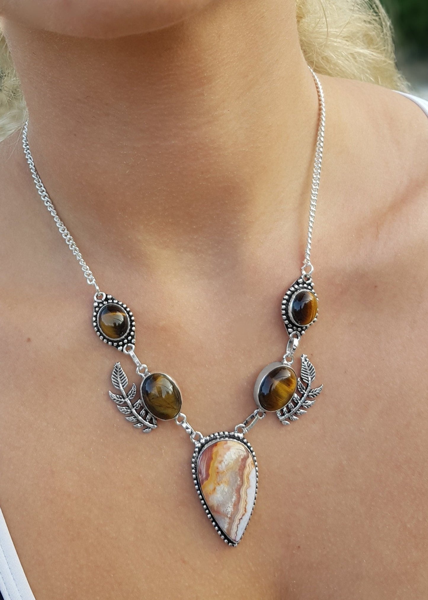 Jasper Statement Necklace In Sterling Silver, One Of A Kind Necklace - LunarGem -