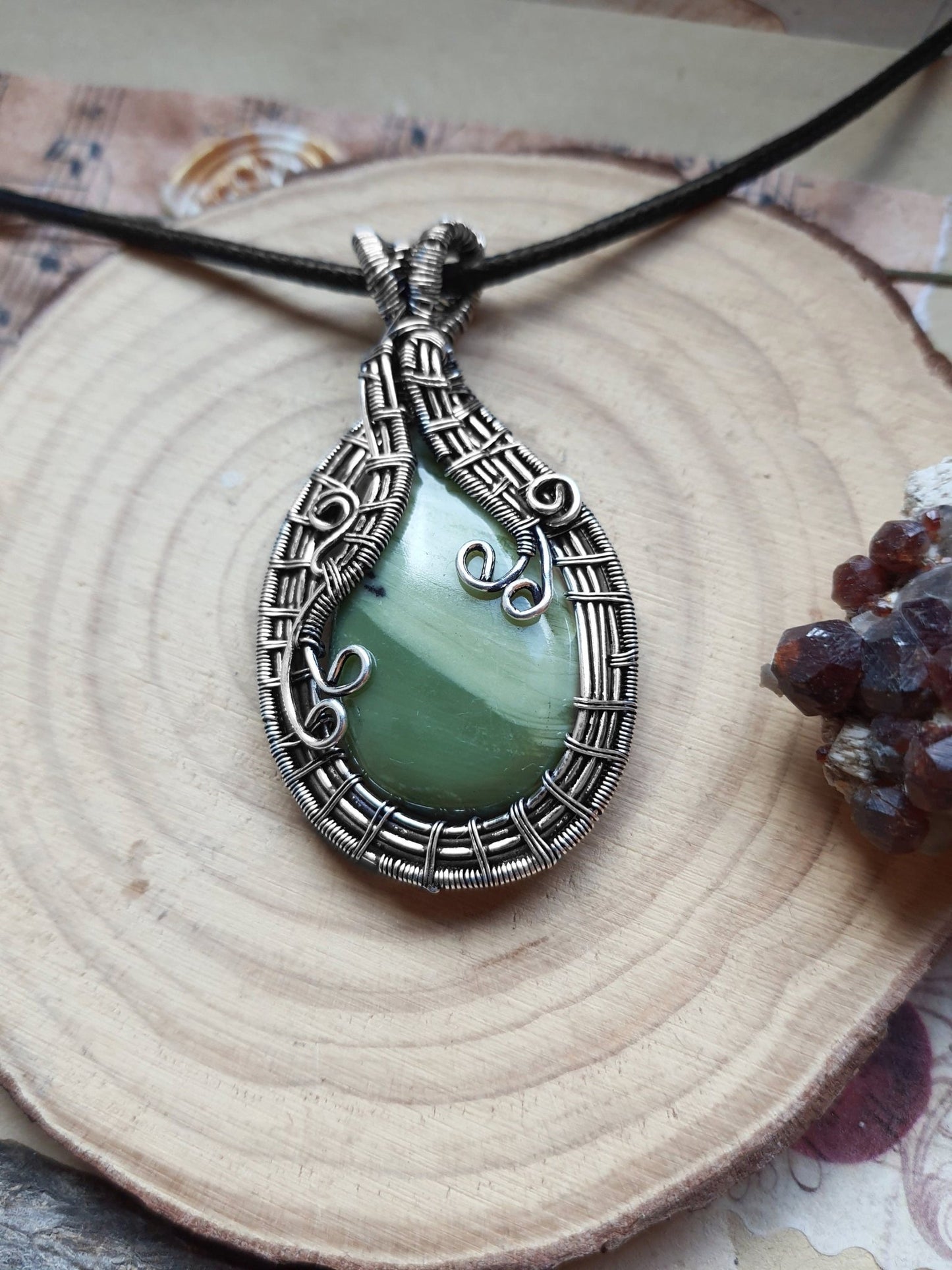 Jasper Wire Wrapped Pendant In Sterling Silver Statement Pendant - LunarGem -