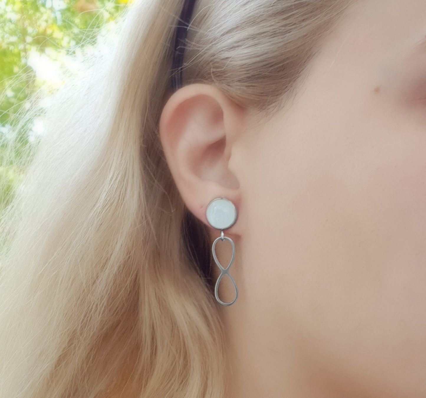 Labradorite Infinity Dangle Earrings, Surgical Steel Studs - LunarGem -