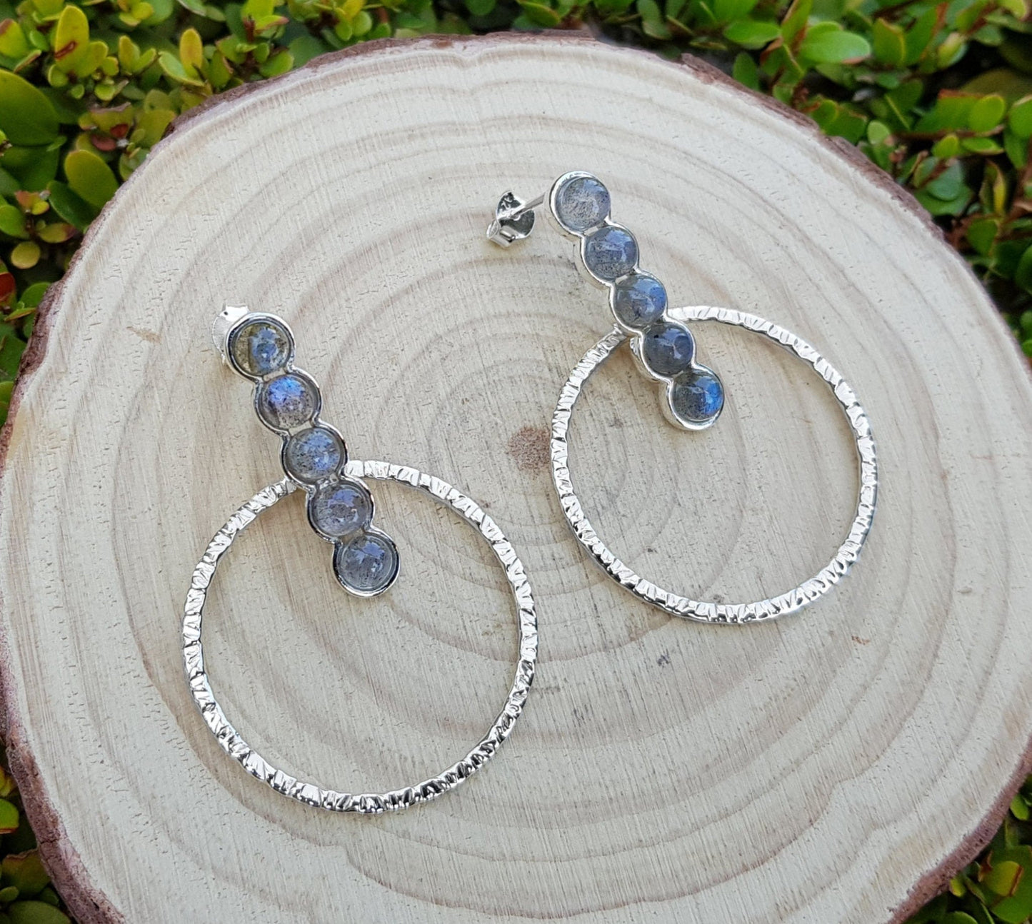 Labradorite Statement Earrings Sterling Silver, Boho Crystal Earrings - LunarGem - Earrings
