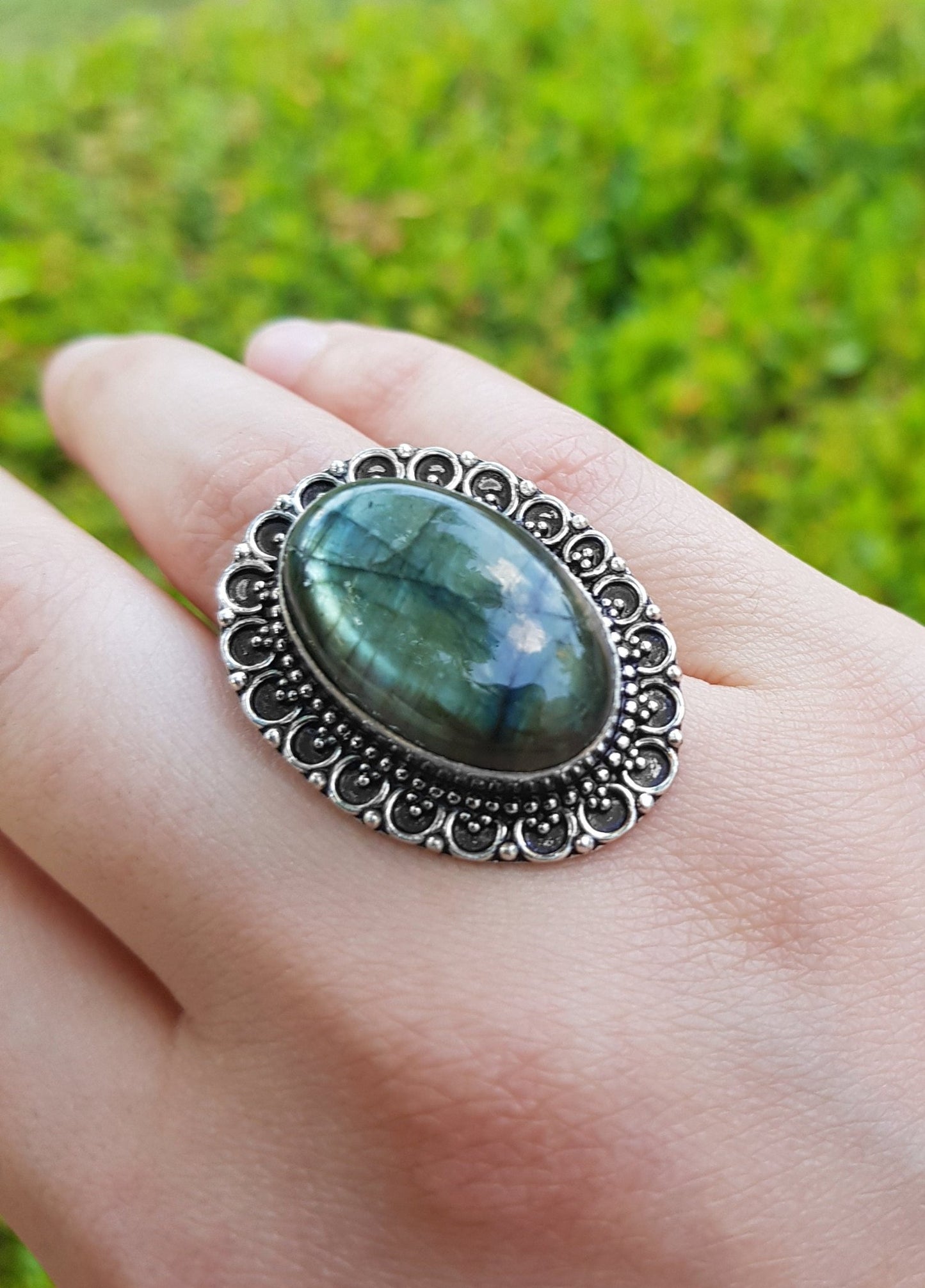 Labradorite Statement Ring In Sterling Silver, US 8 3/4 - LunarGem -