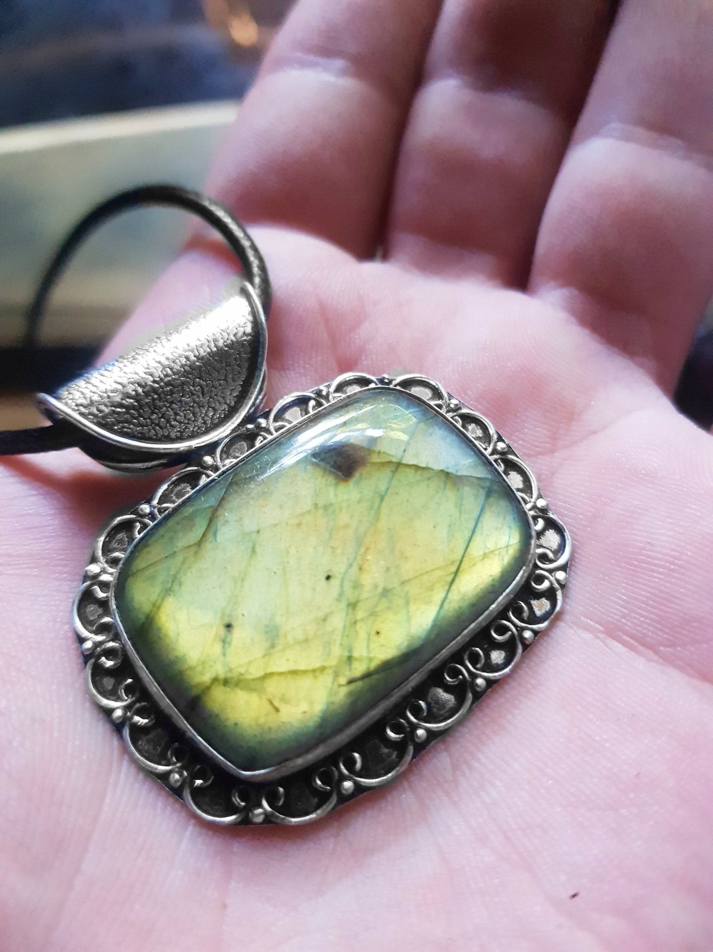 Labradorite Sterling Silver Pendant: Boho Statement Necklace - LunarGem -