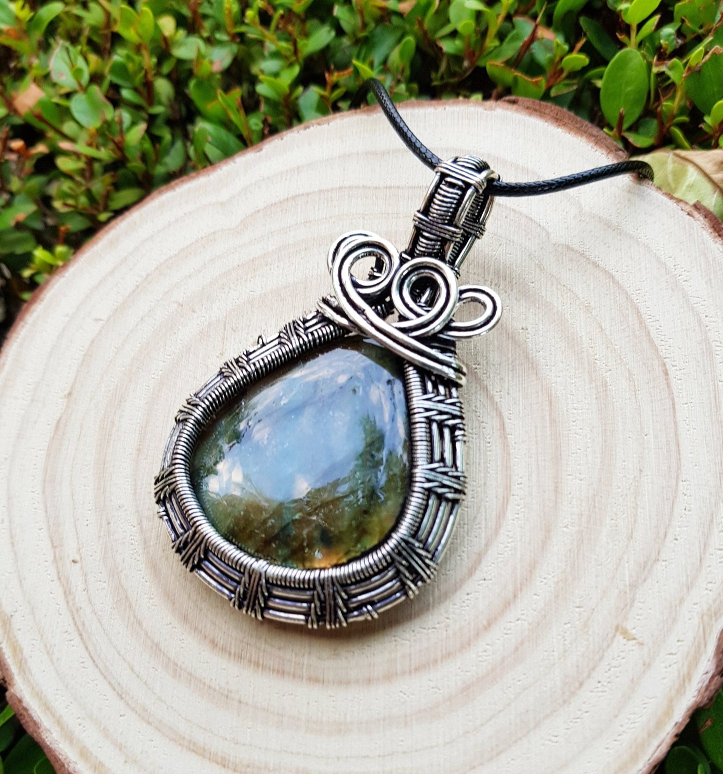 Labradorite Wire Wrapped Pendant In Sterling Silver Boho Necklace GypsyJewelry - LunarGem - Charms & Pendants
