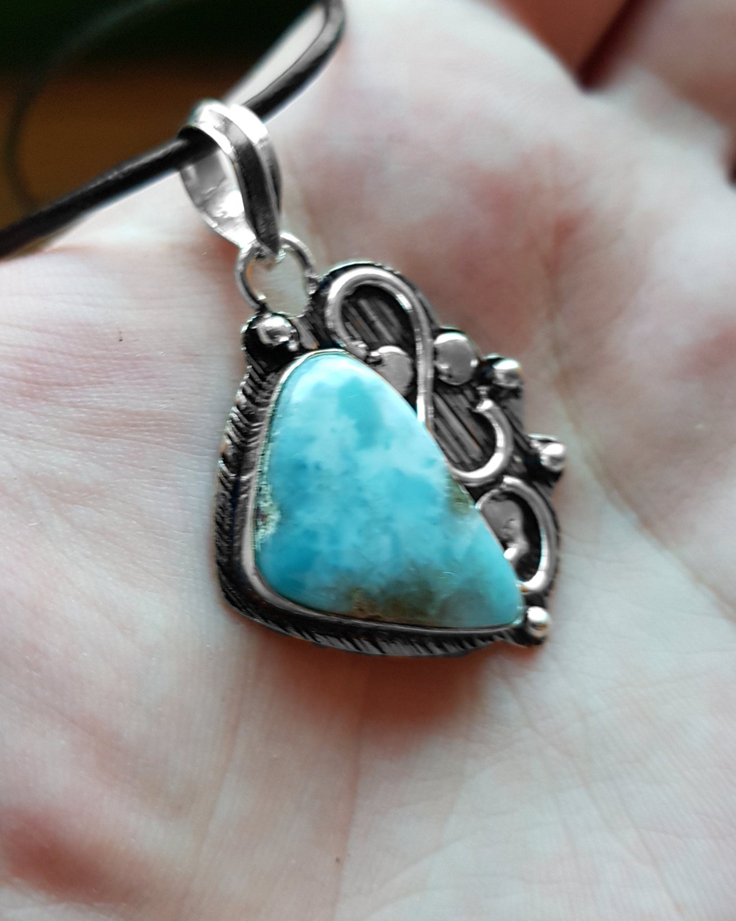 Larimar Sterling Silver Necklace: Boho Gemstone Pendant - LunarGem -