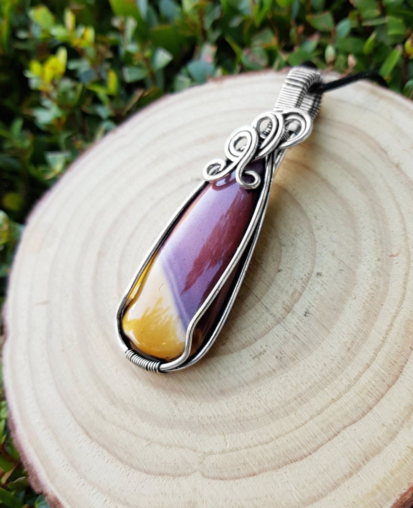 Mooakite Jasper Sterling Silver Wire Wrapped Pendant: Boho Necklace - LunarGem -