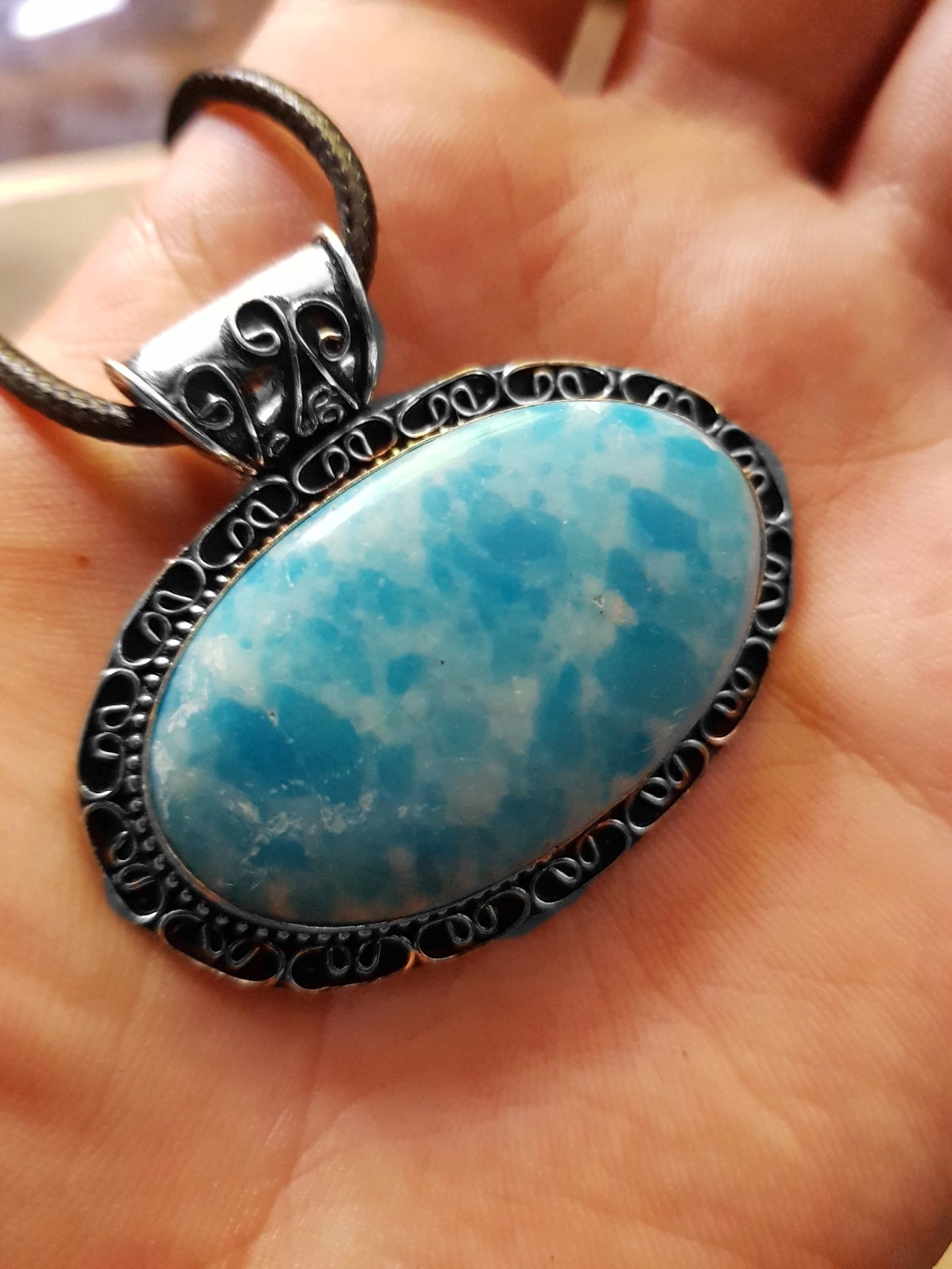 Mosaic Jasper Sterling Silver Pendant Necklace - Boho Gemstone Jewelry - LunarGem -