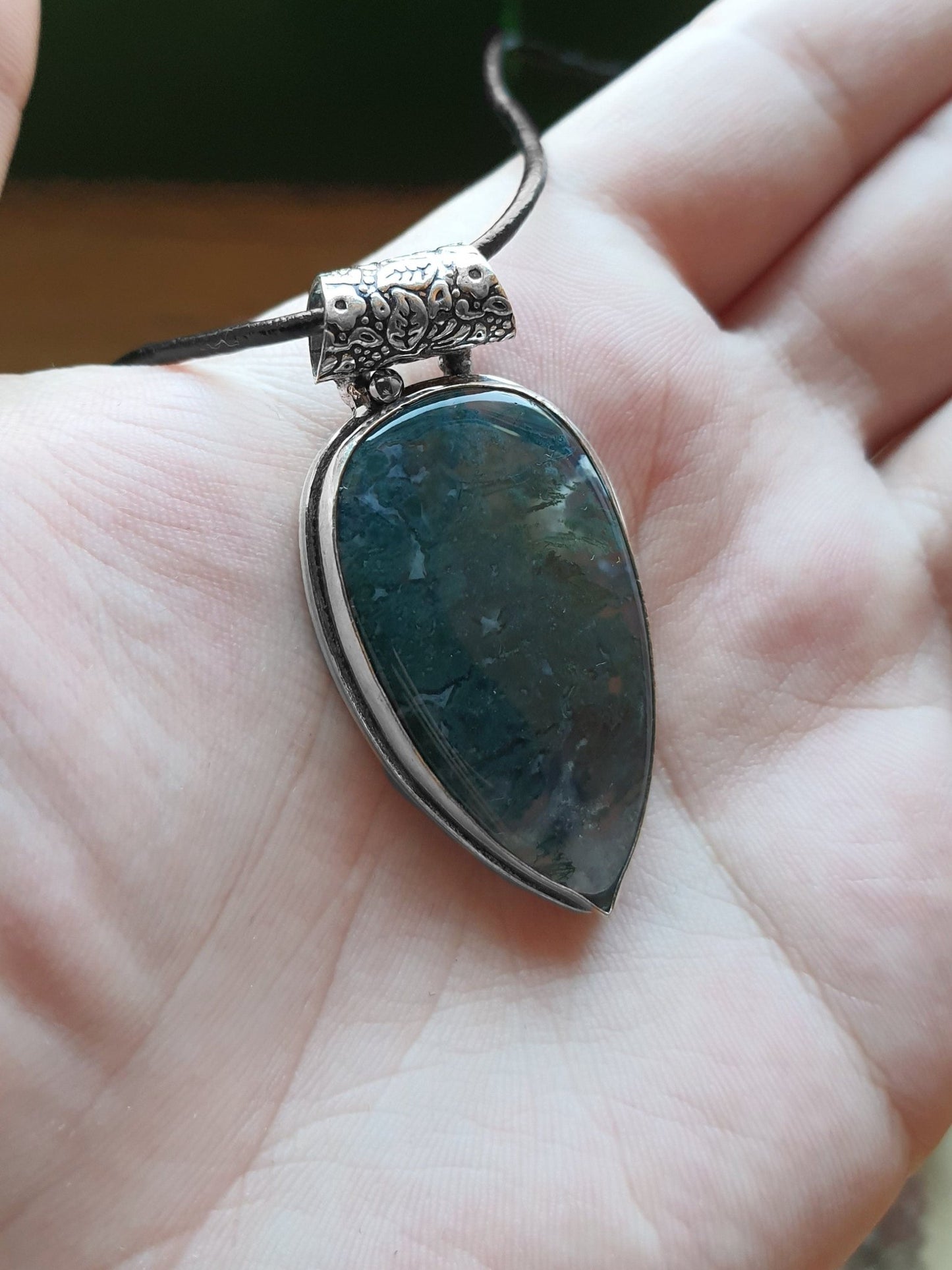 Moss Agate Sterling Silver Pendant: One Of A Kind Boho Jewelry - LunarGem -