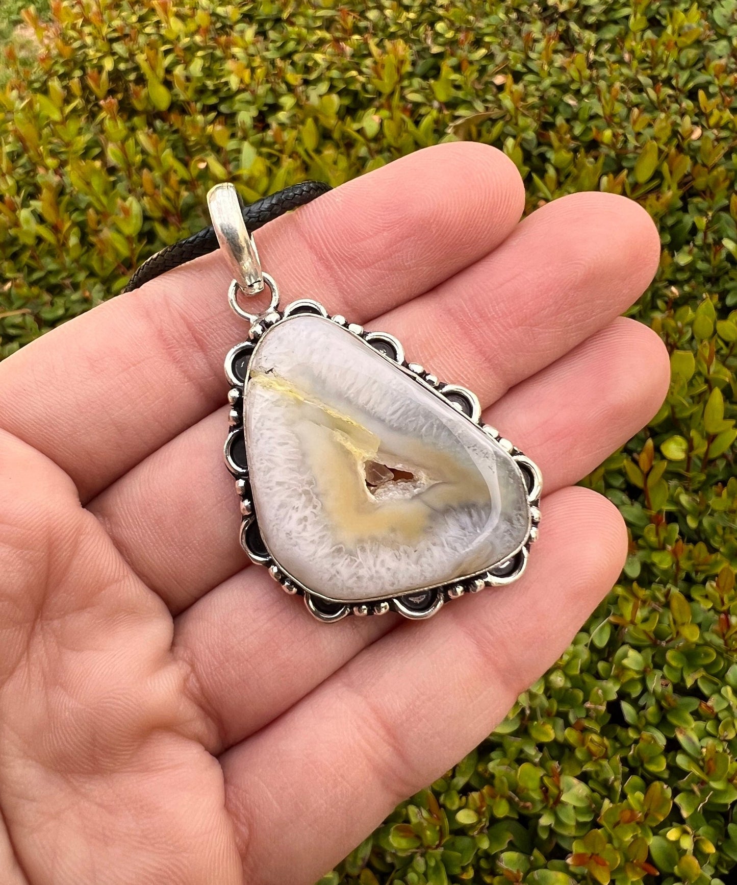 Natural Agate Sterling Silver Pendant Necklace: One Of A Kind - LunarGem -